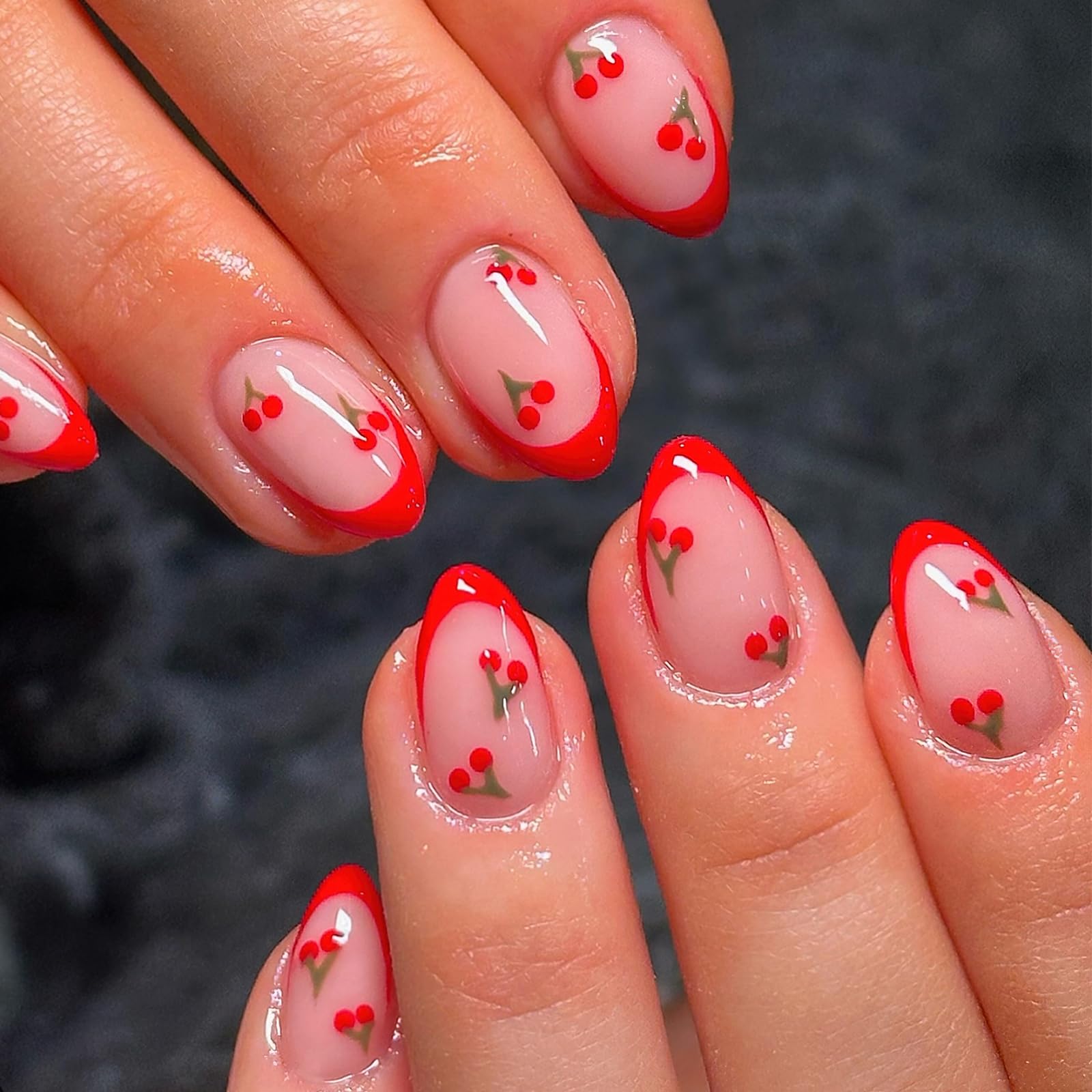ROFIBUT uñas rojas con punta francesa en almendra corta, pack completo para empezar la manicura