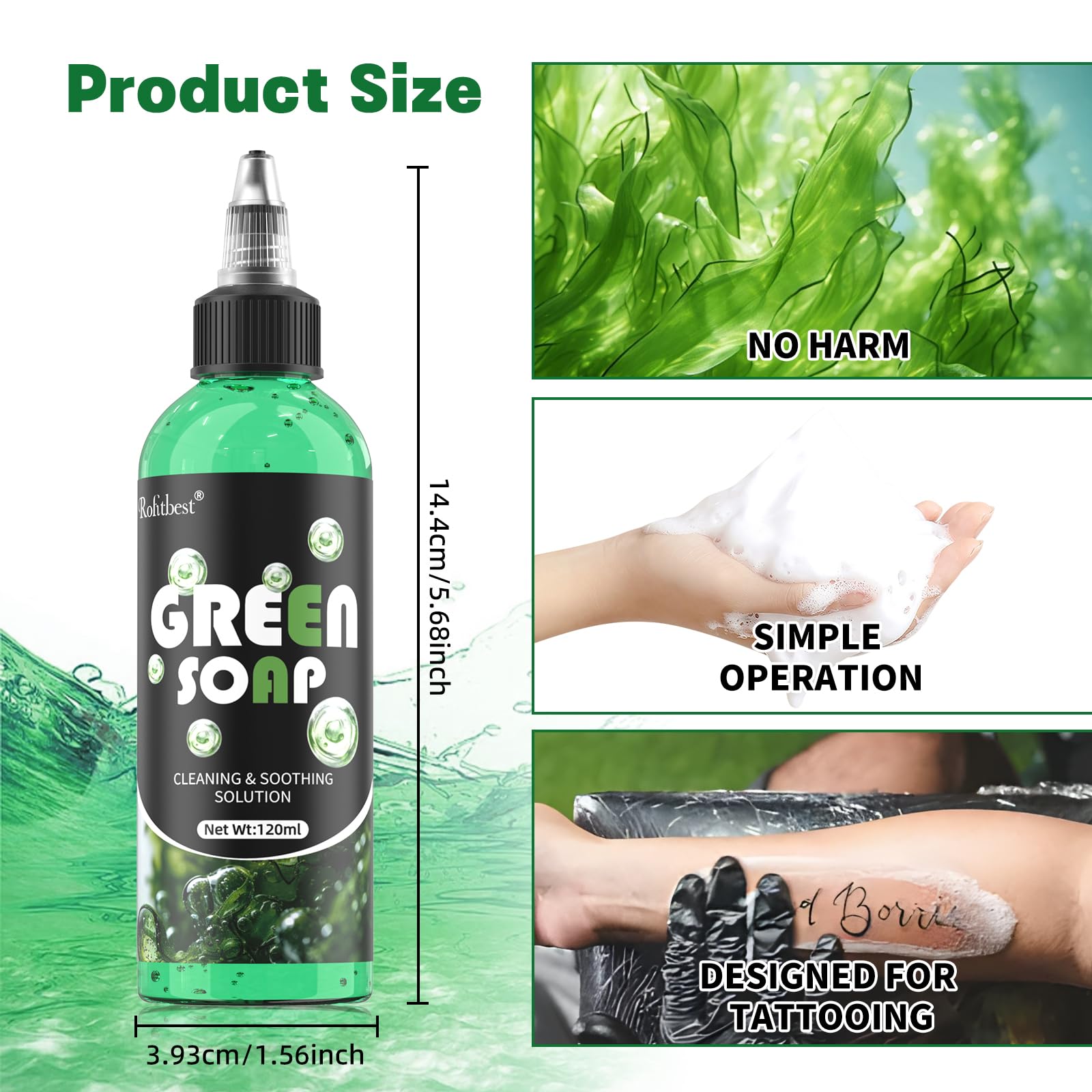 Rofitbest botella espuma para limpieza tatuajes, dosificacion facil.