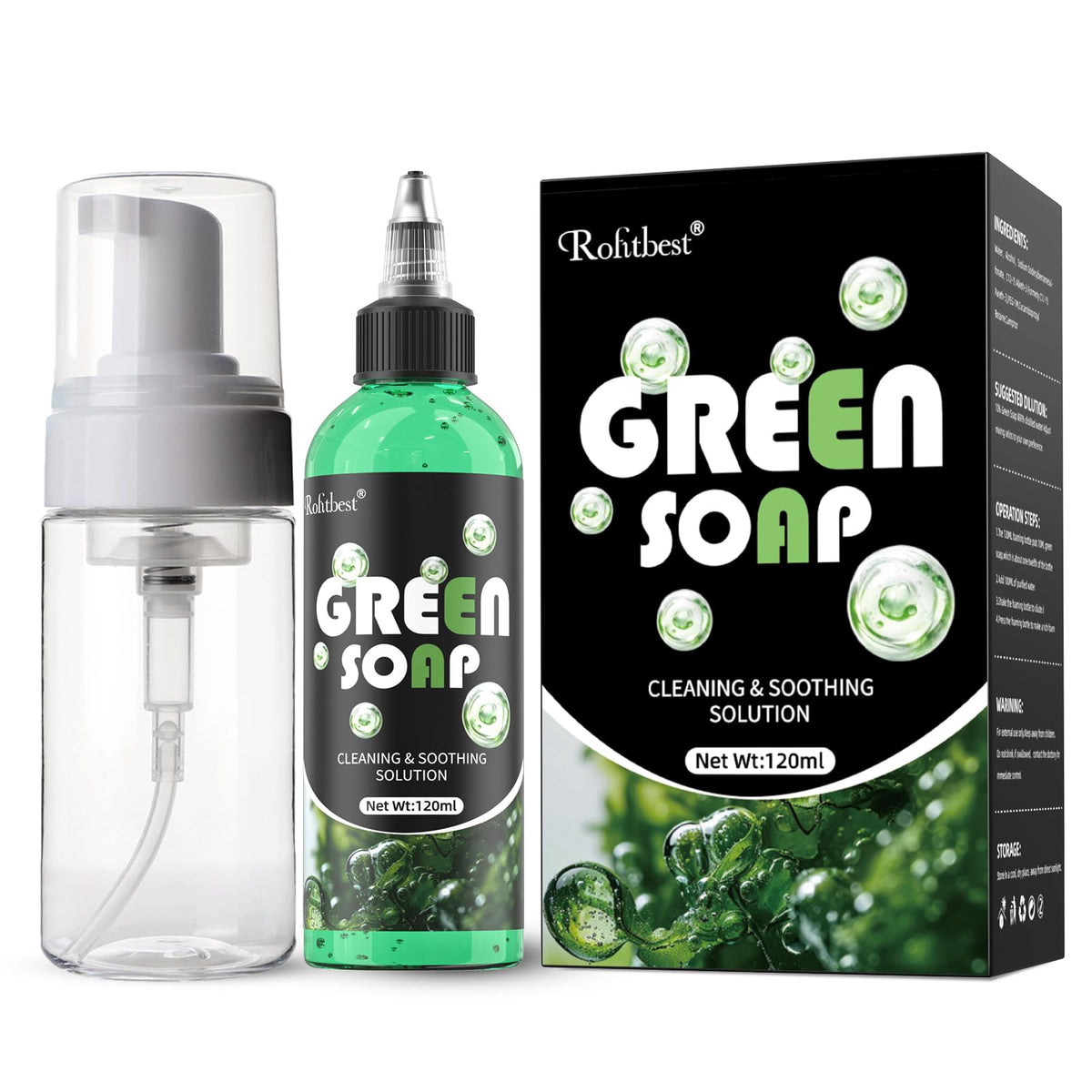 Rofitbest Jabon Tatuaje Verde 4oz: botella espumosa para limpieza suave.
