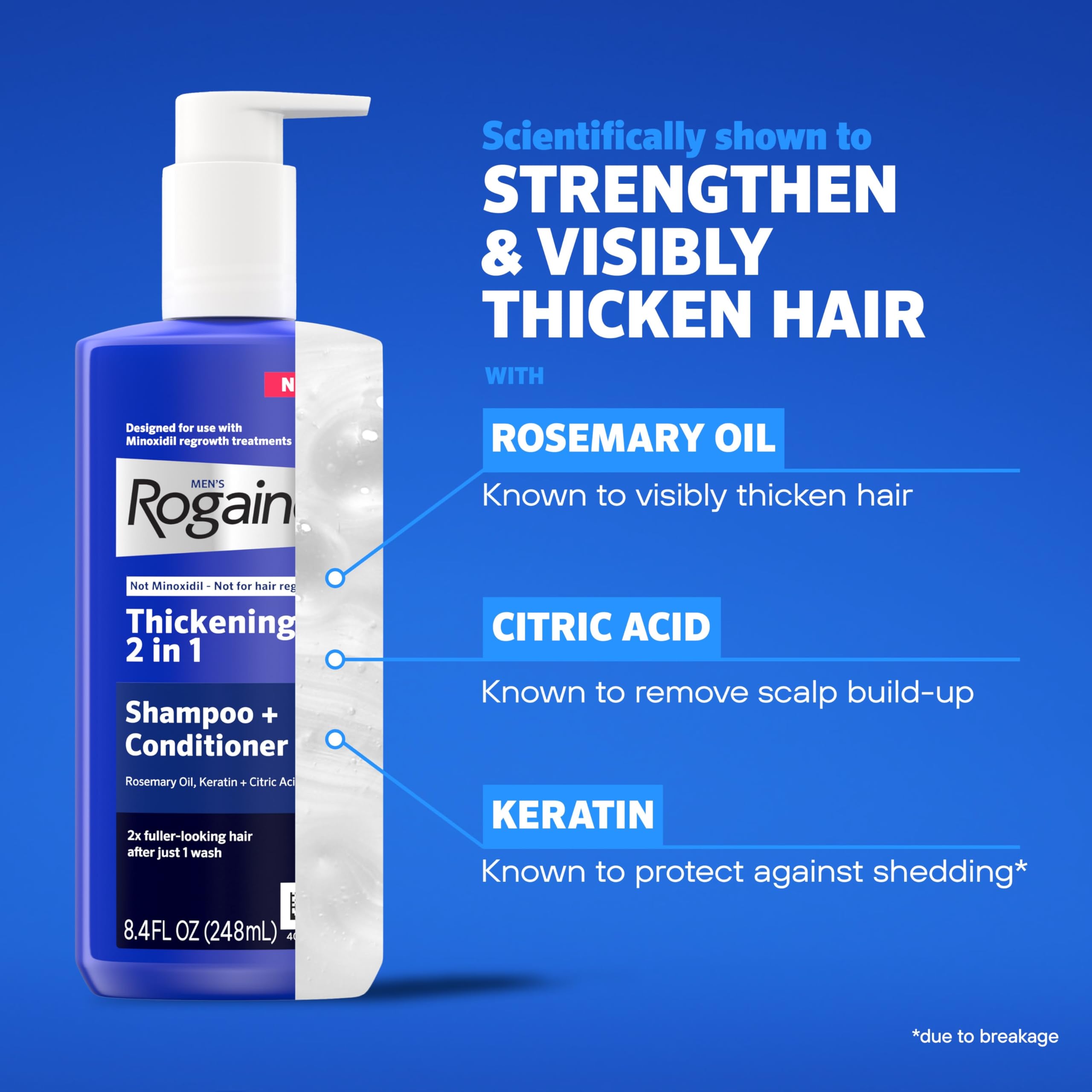Rogaine 2 en 1 acompaña tratamientos de crecimiento capilar.