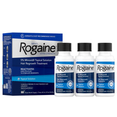 Rogaine Men’s Extra Strength 5% Minoxidil bottle front view for easy application.