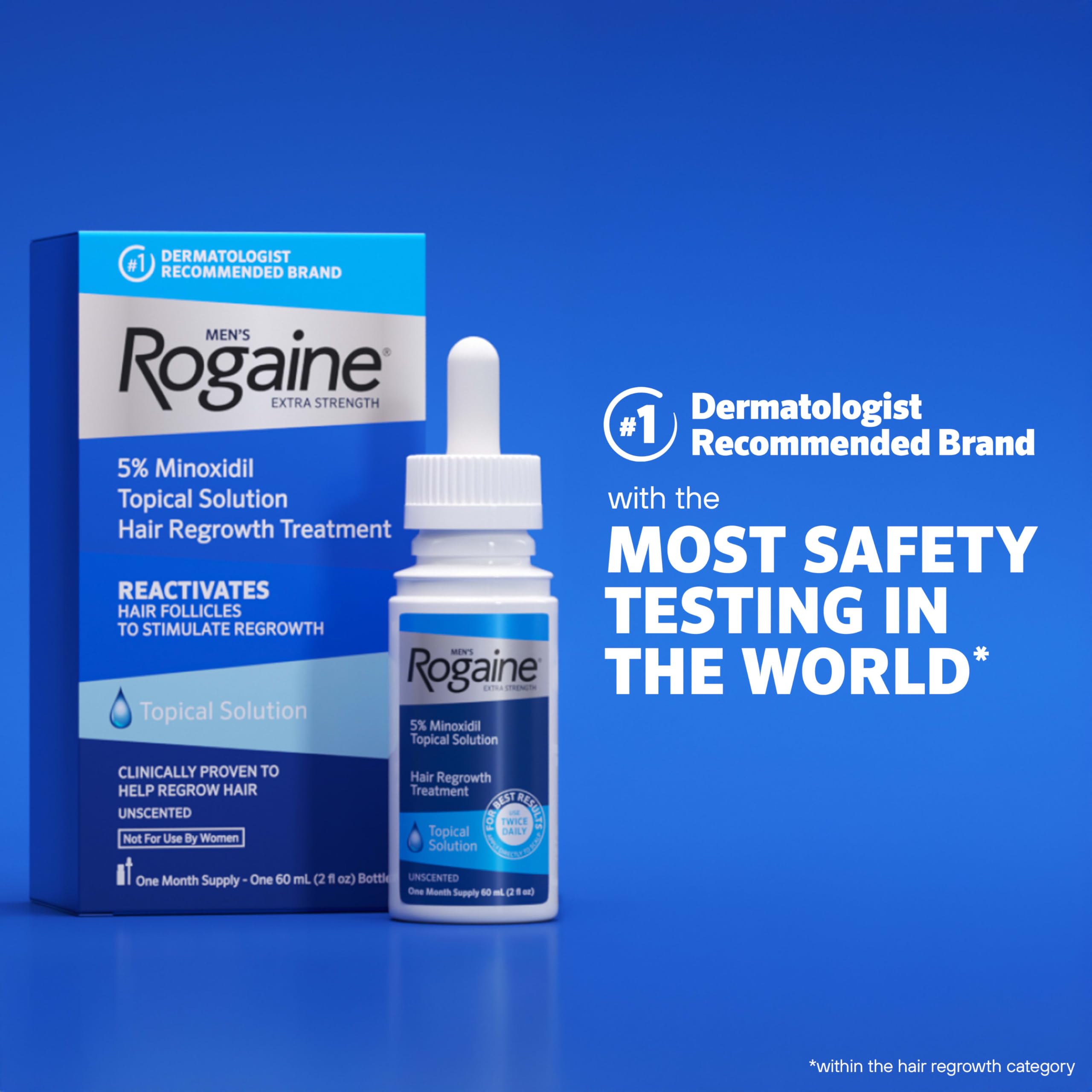 Rogaine packaging and instructions support easy at-home treatment.
