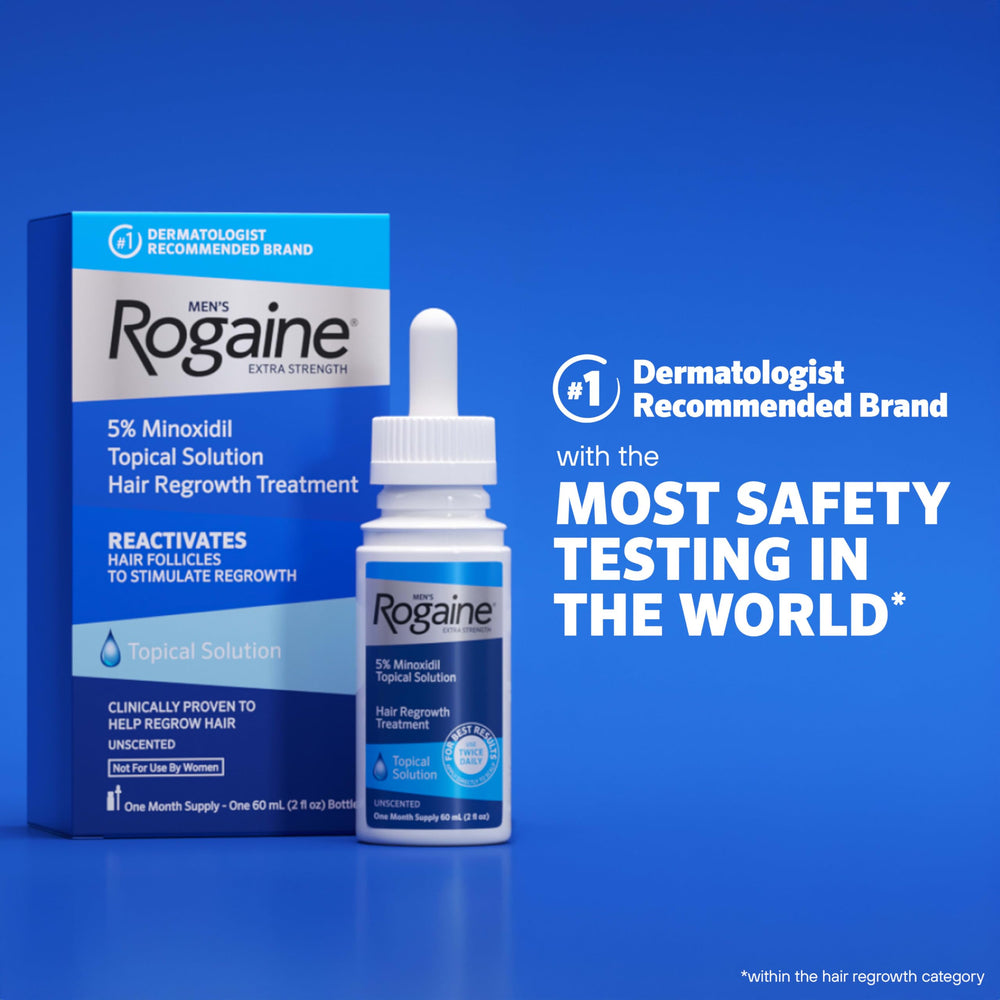 Rogaine packaging and instructions support easy at-home treatment.