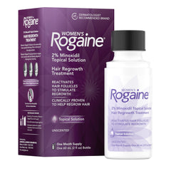 Rogaine Women's 2% Minoxidil bottle for daily scalp application to support regrowth