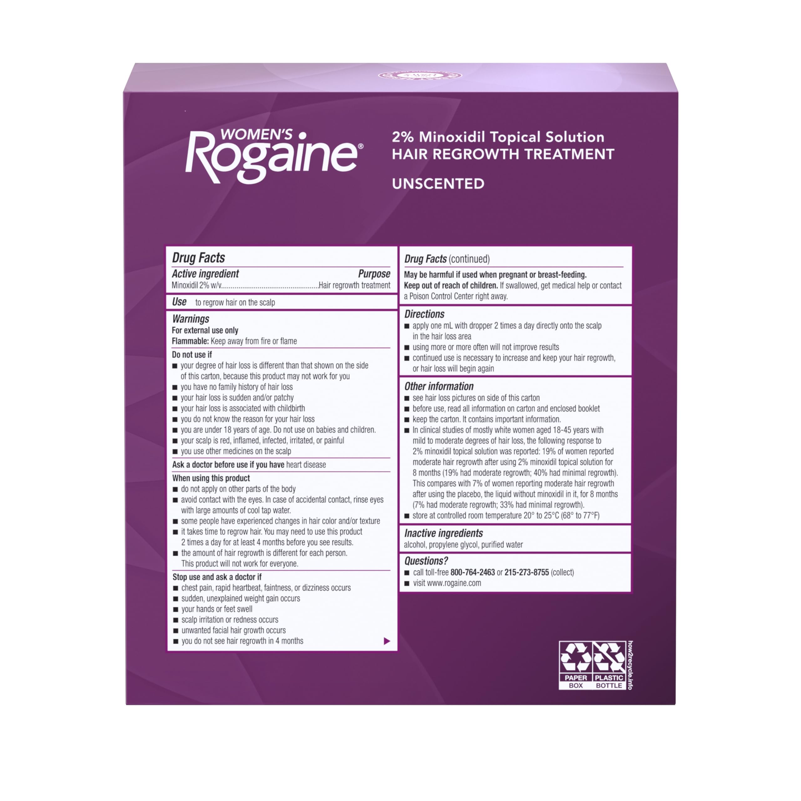 Rogaine 2% Minoxidil solution applied to thinning scalp areas for fuller look