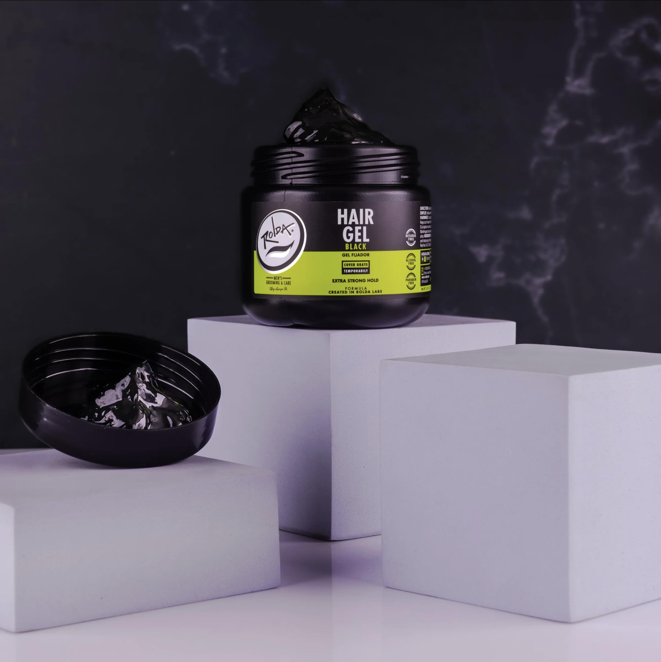 Rolda gel negro para hombres, efecto brillo húmedo sin residuos.