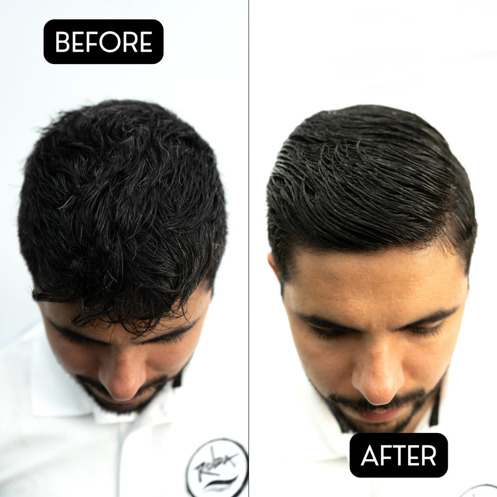 Close-up of Rolda gel texture emphasizing anti-flake formula for a clean style.