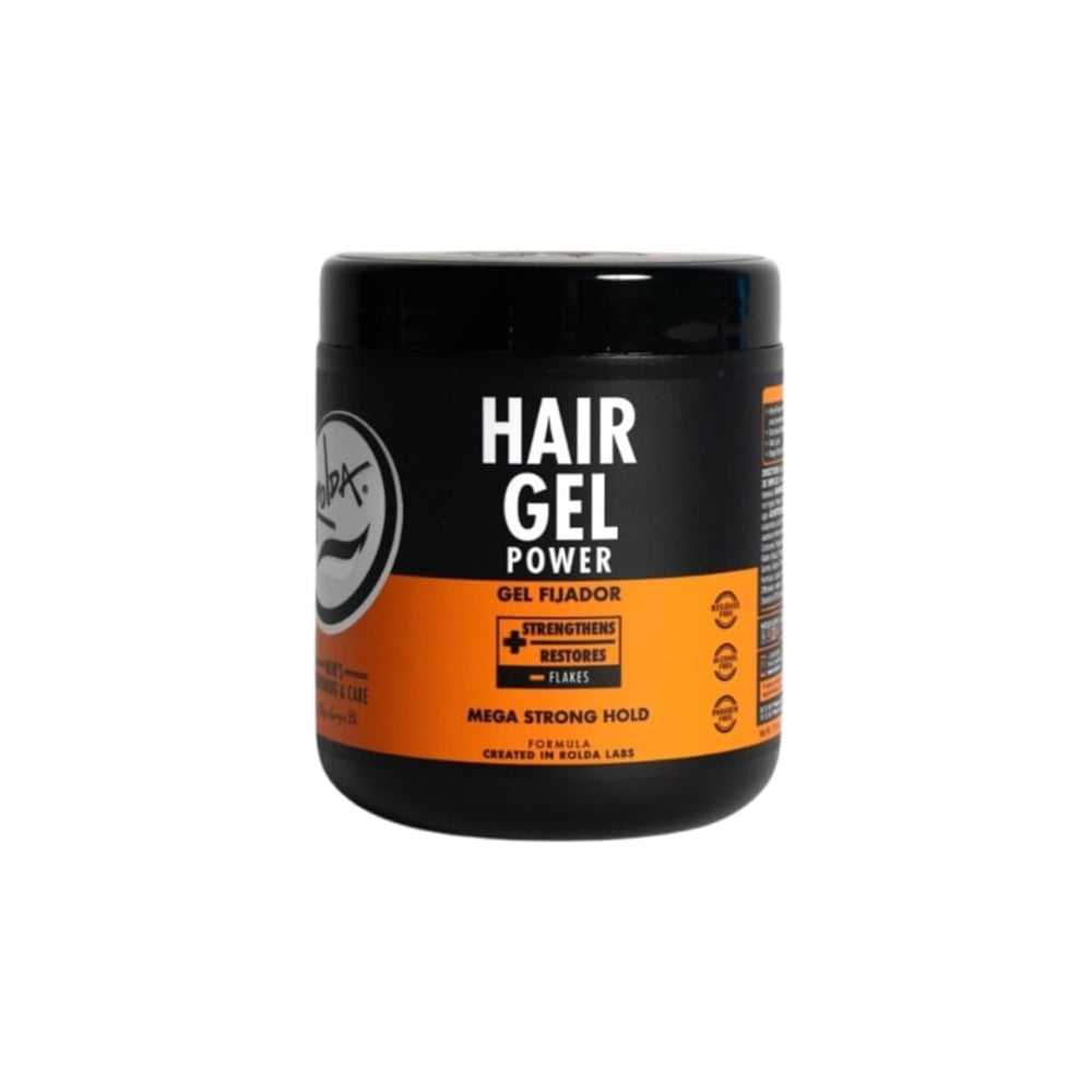 Rolda Power Styling Gel bottle highlighting hair loss control and strong hold.