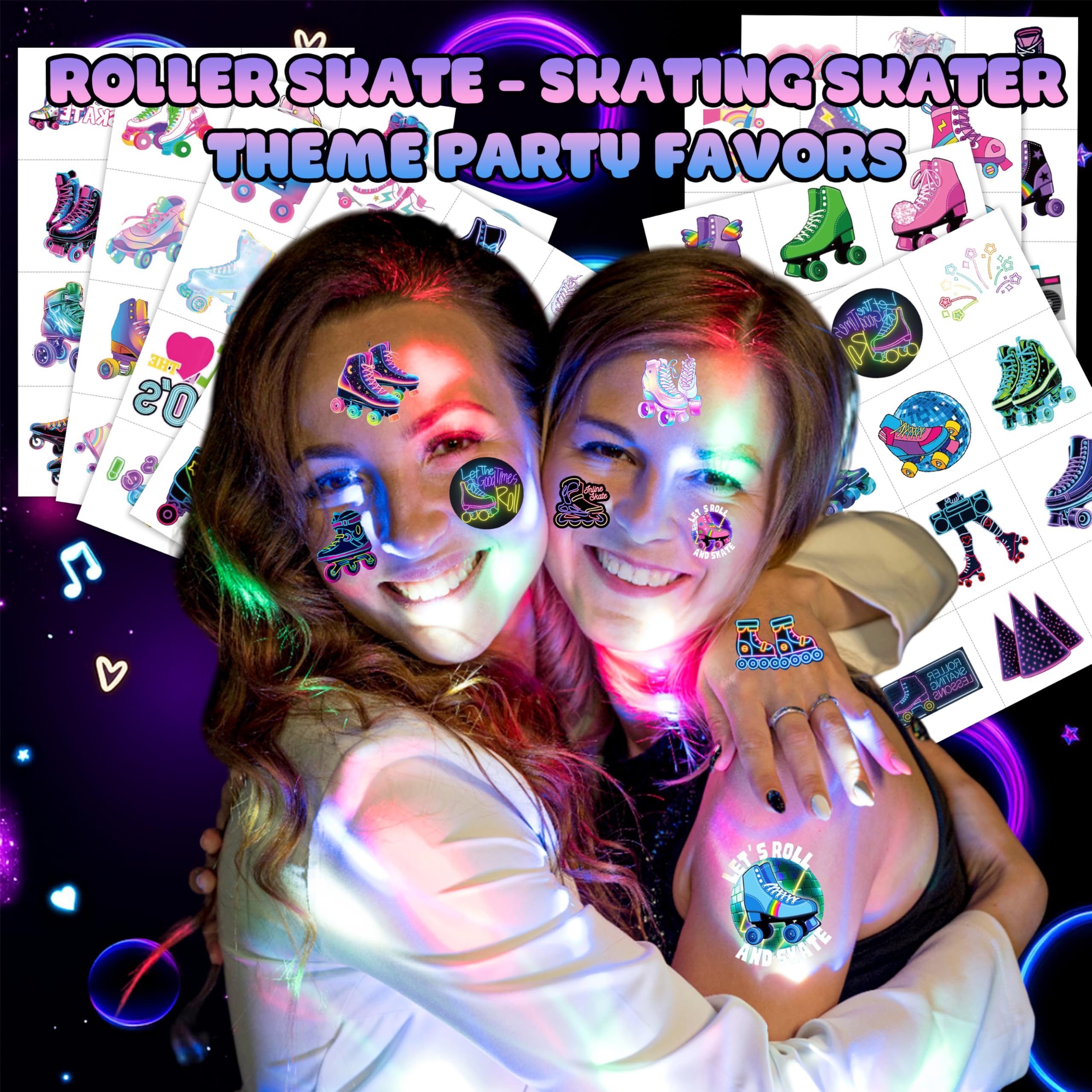 roller-skate-tattoos stars-and-bolts highlight fun accents for retro events