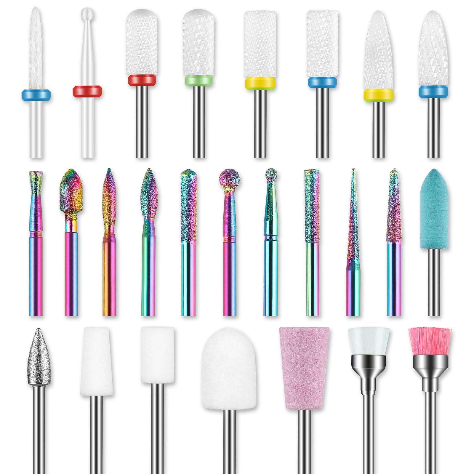 Rolokit 26pcs nail drill bits set contents for professional manicure and pedicure use.