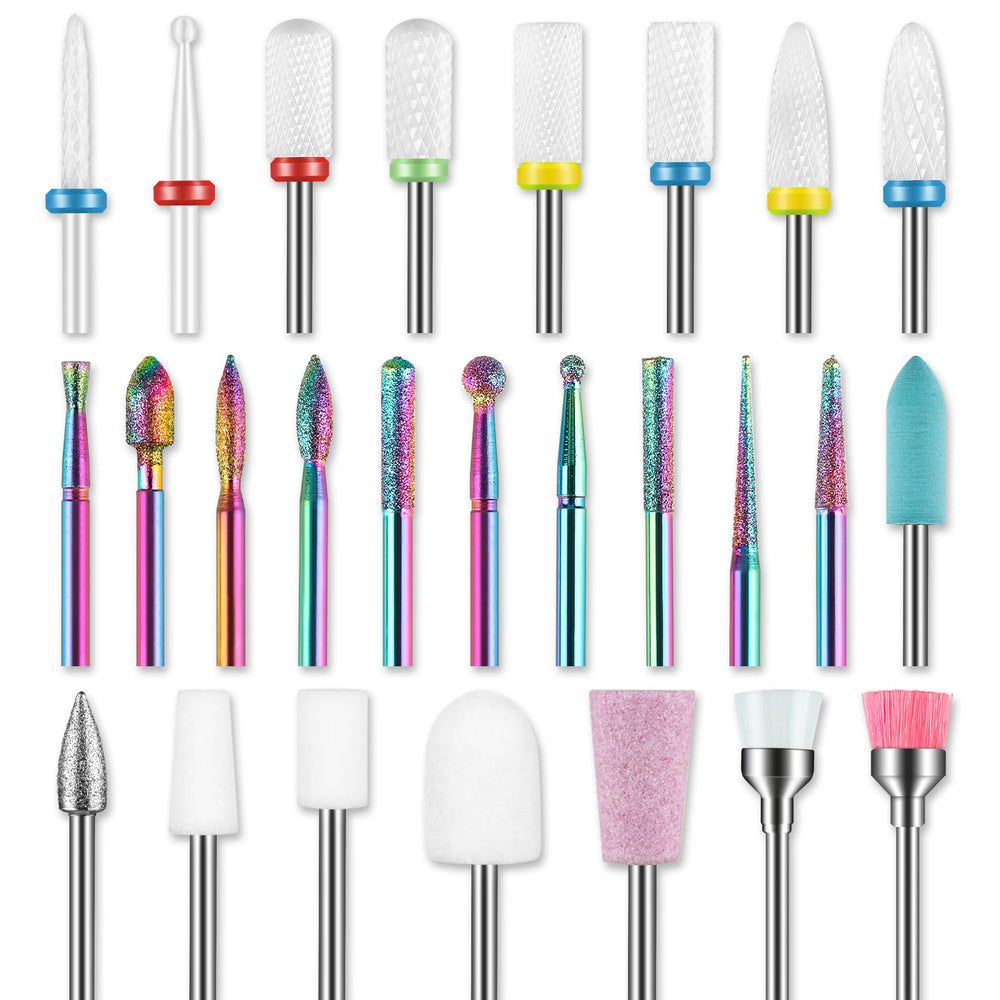 Rolokit 26pcs nail drill bits set contents for professional manicure and pedicure use.