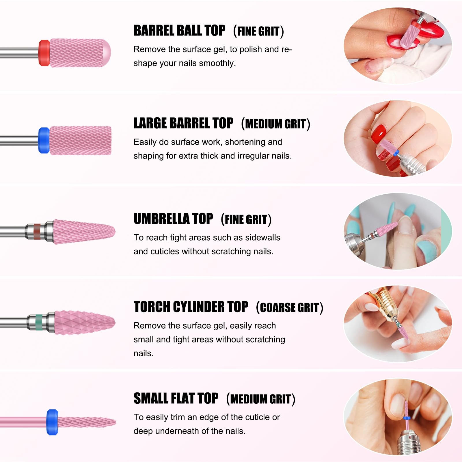 Rolokit fine barrel ball bit for smoothing nail surfaces