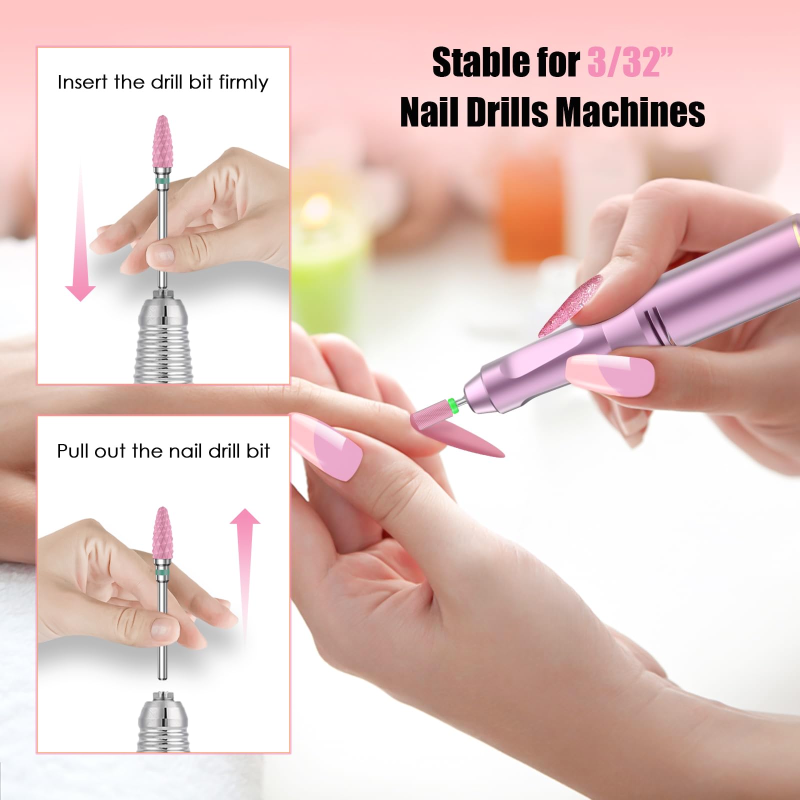 Rolokit ceramic drill bits in use for at home manicure
