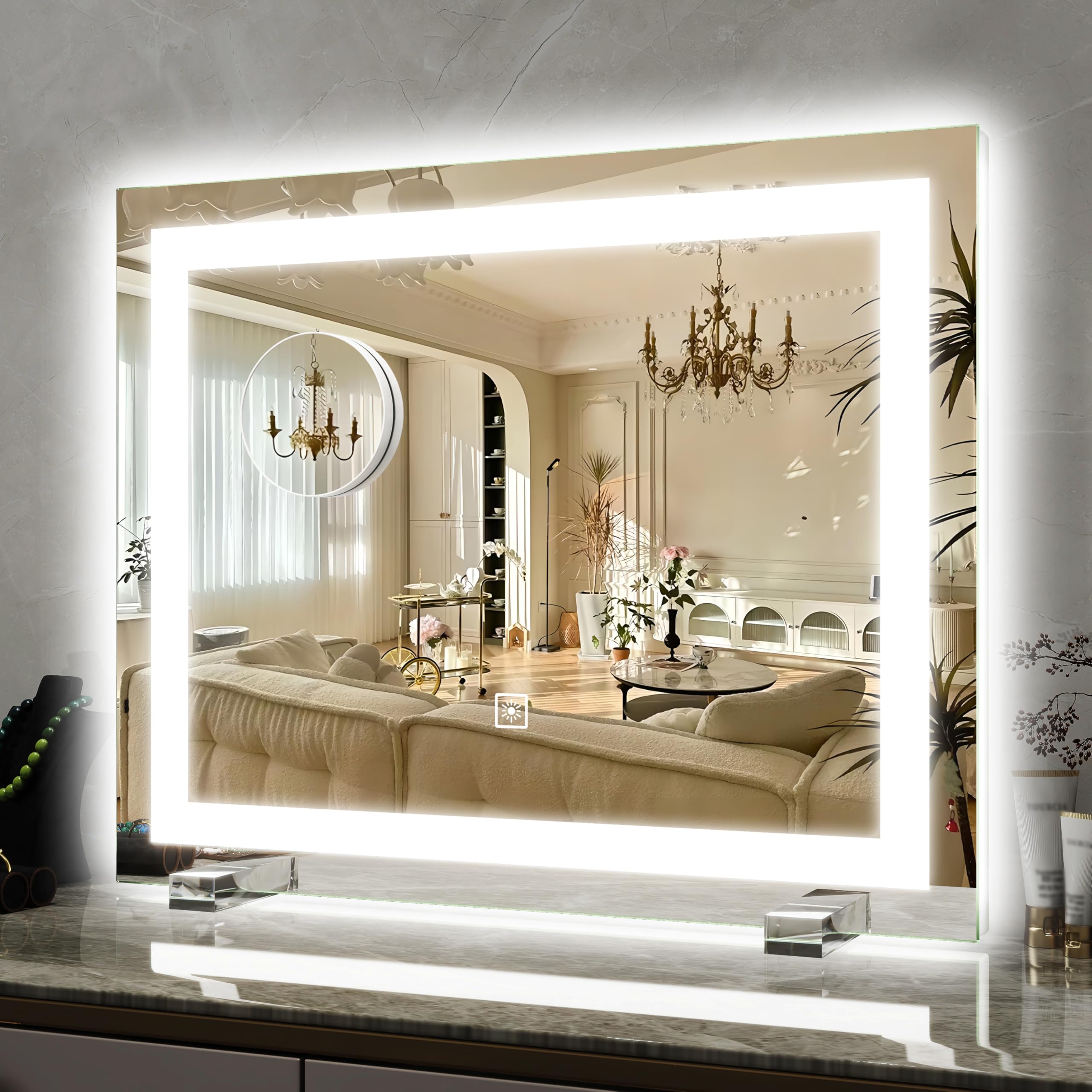 ROLOVE vanity mirror with edge-to-edge LED halo lighting for true-color makeup