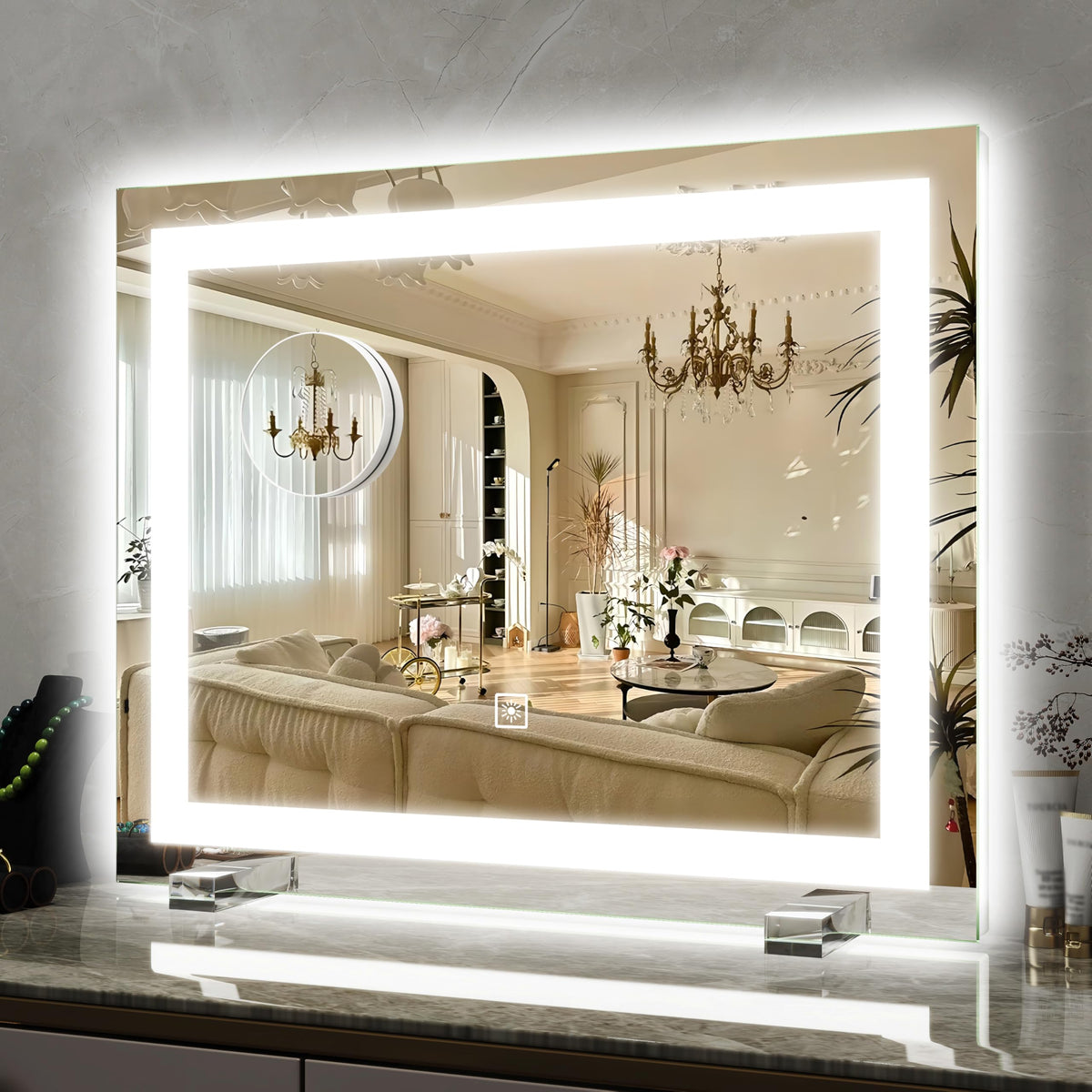 ROLOVE vanity mirror with edge-to-edge LED halo lighting for true-color makeup