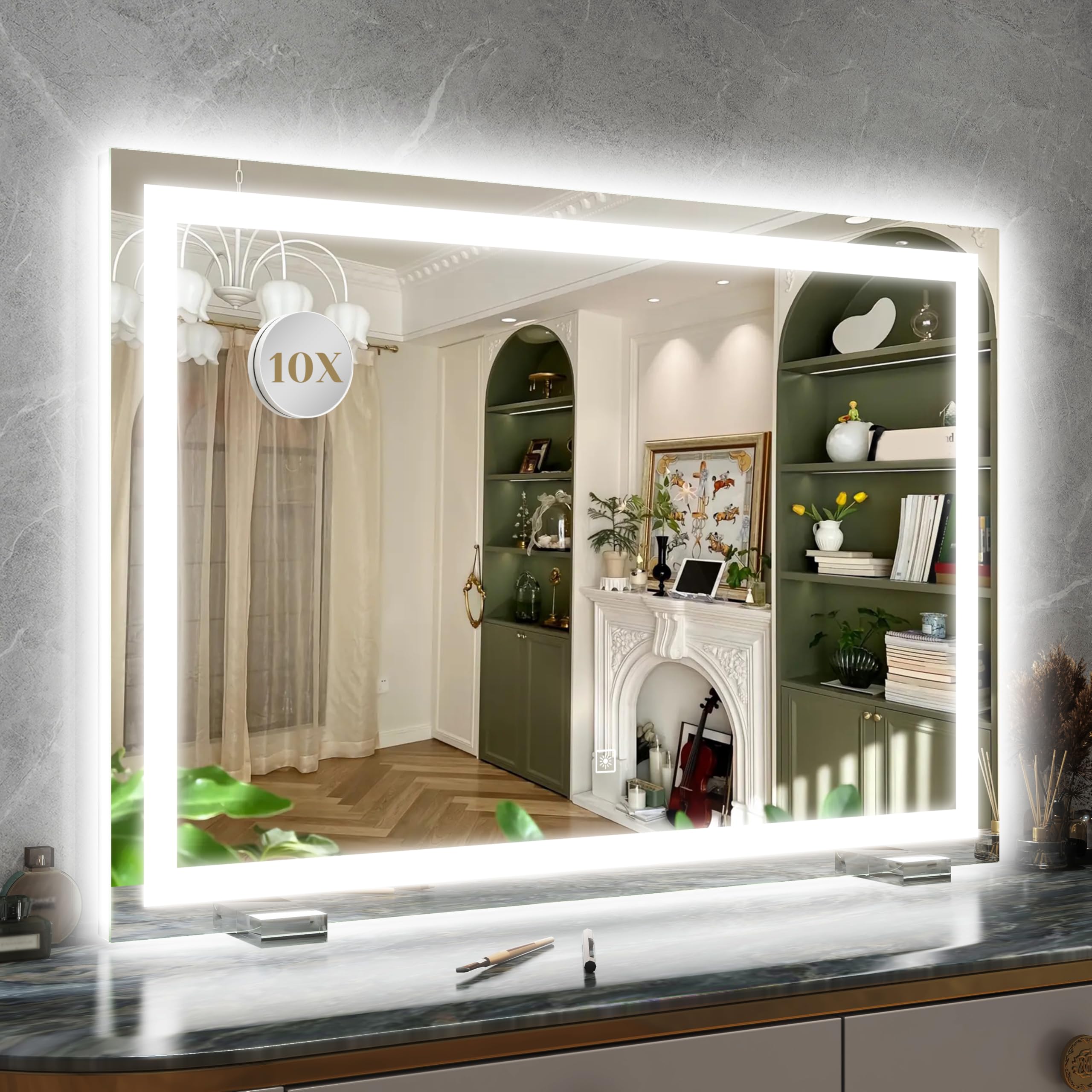 ROLOVE 32x22 inch vanity mirror with edge-to-edge halo lighting for flawless makeup.