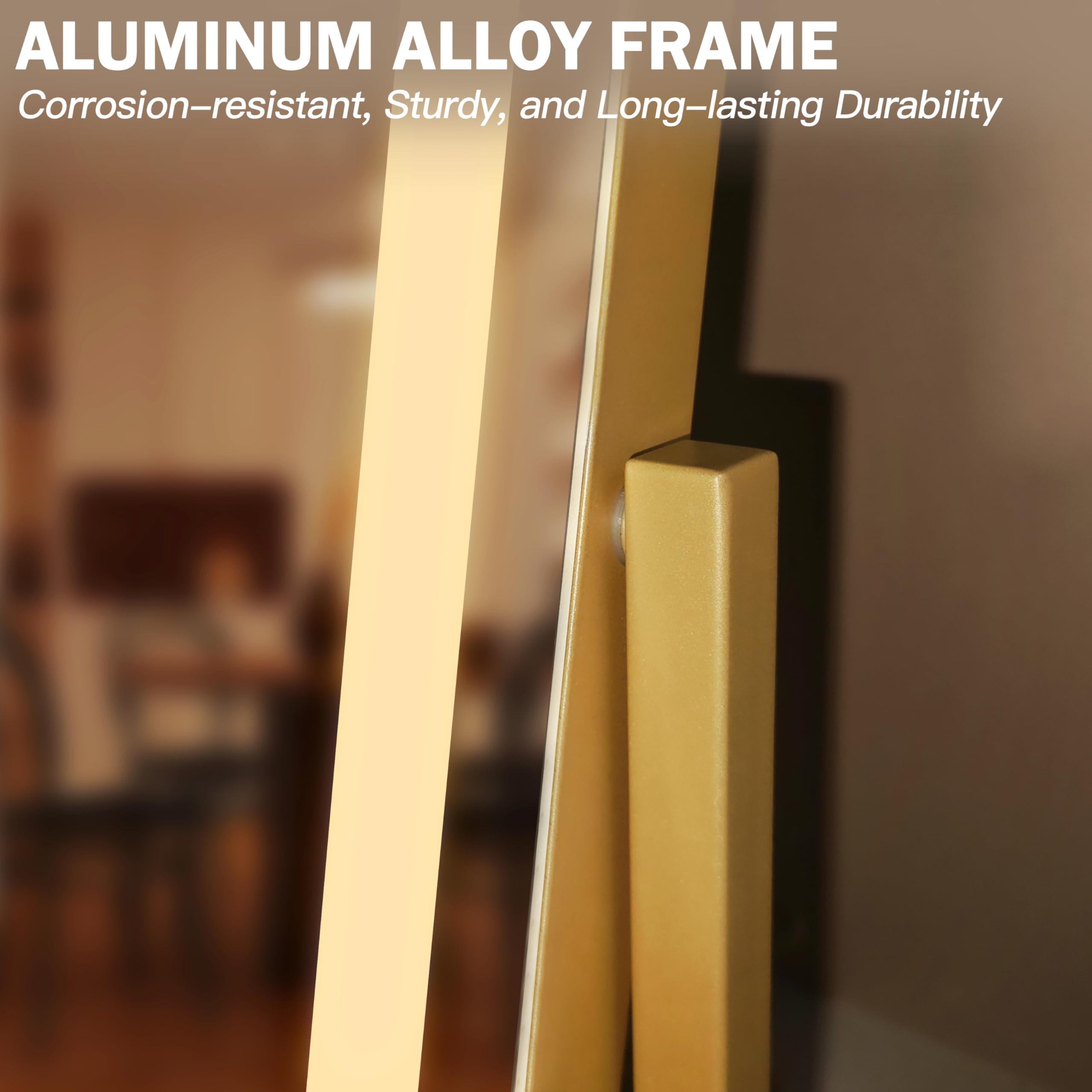 ROLOVE gold finish lighted mirror adds elegant style to any vanity