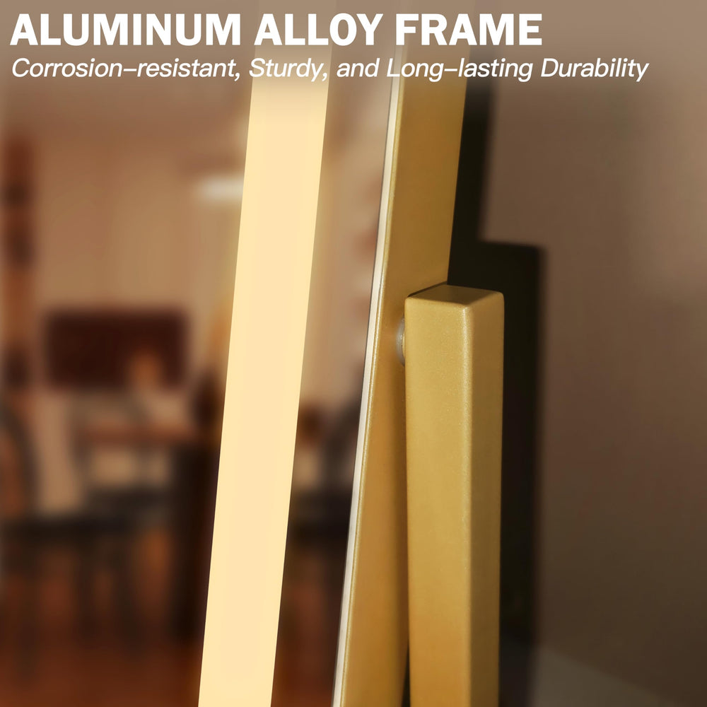 ROLOVE gold finish lighted mirror adds elegant style to any vanity
