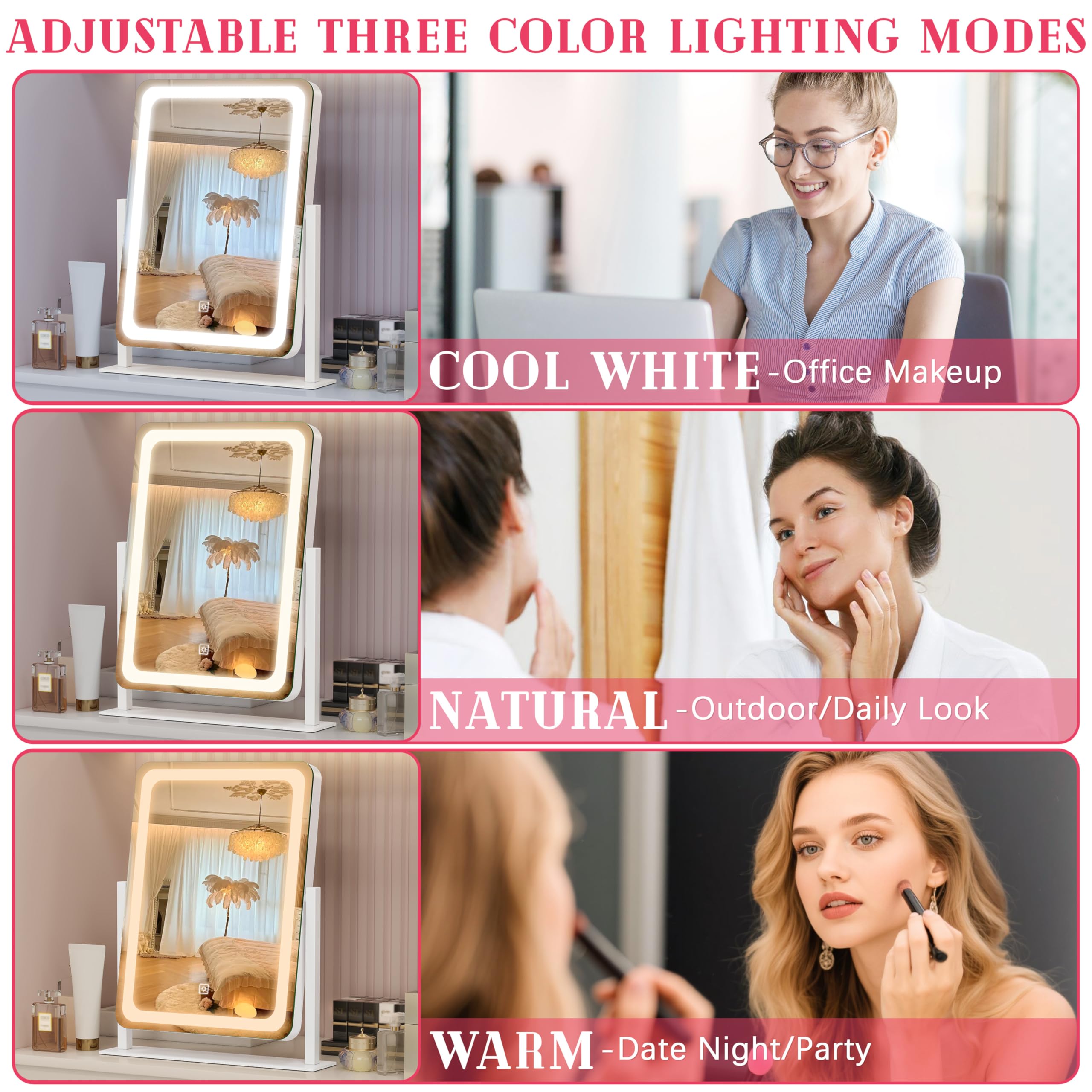 ROLOVE mirror with smart touch controls offers three color temps