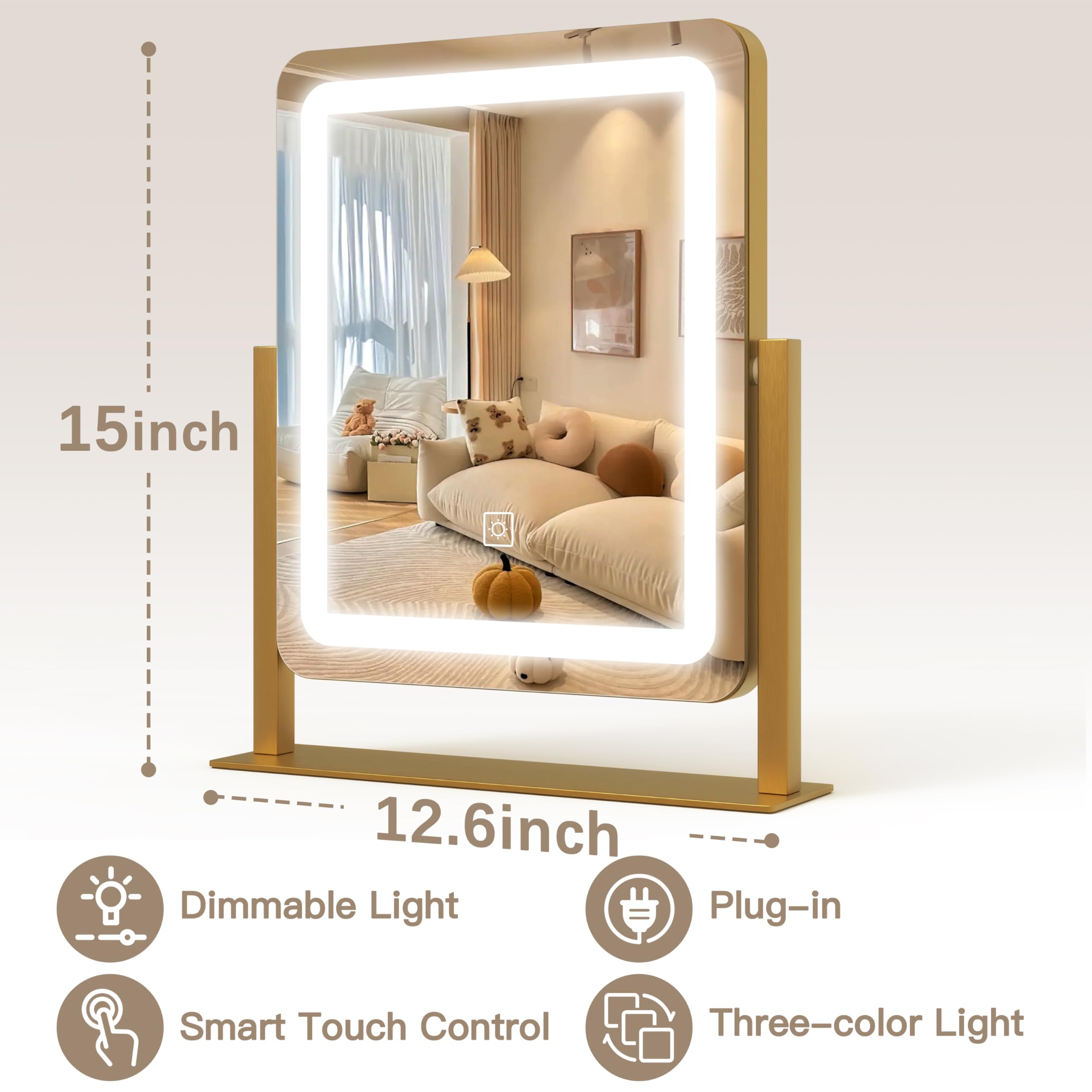ROLOVE LED makeup mirror dimmable lighting adapts to warm cool or natural tones