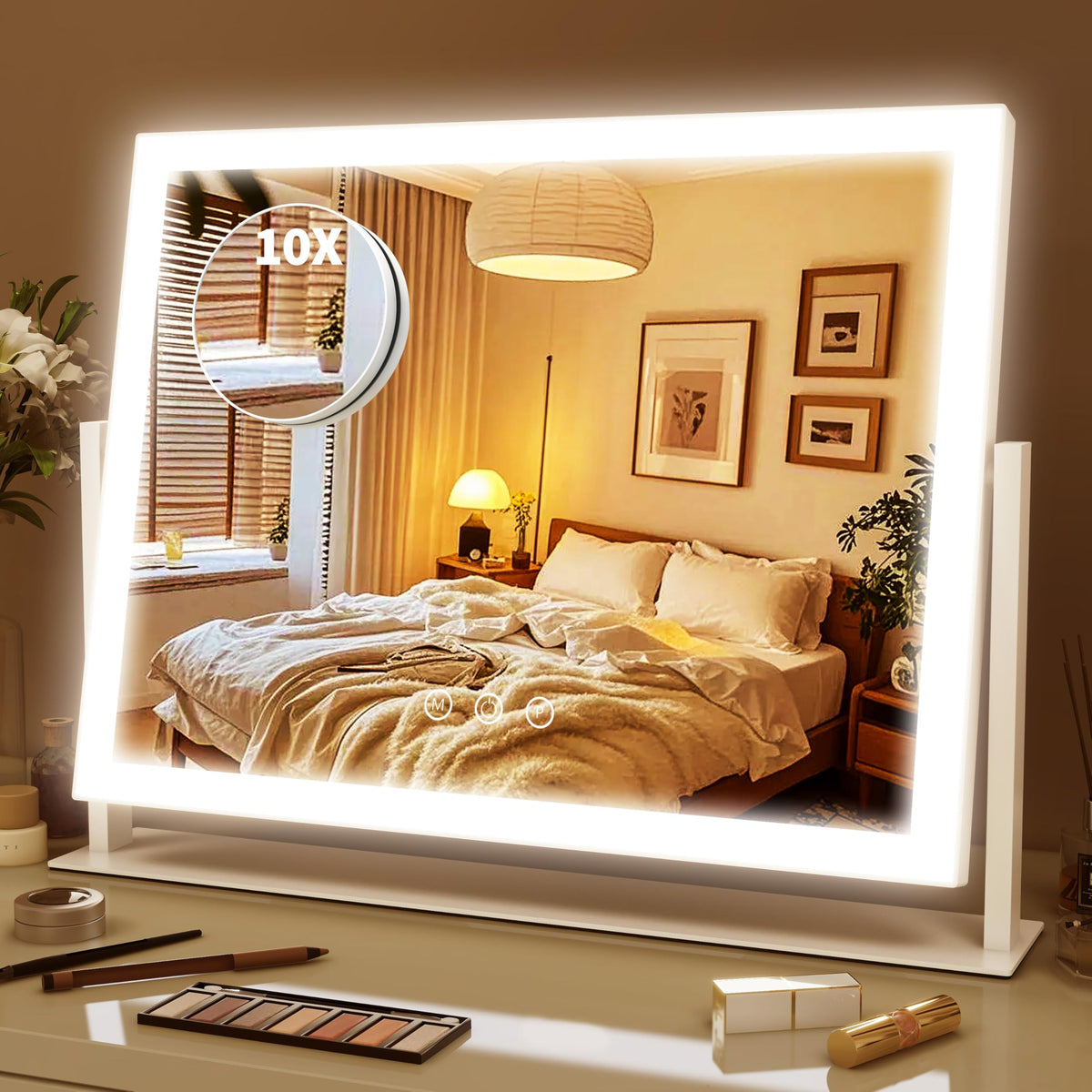 ROLOVE lighted makeup mirror 16x12 full-face view for precise makeup and skincare.