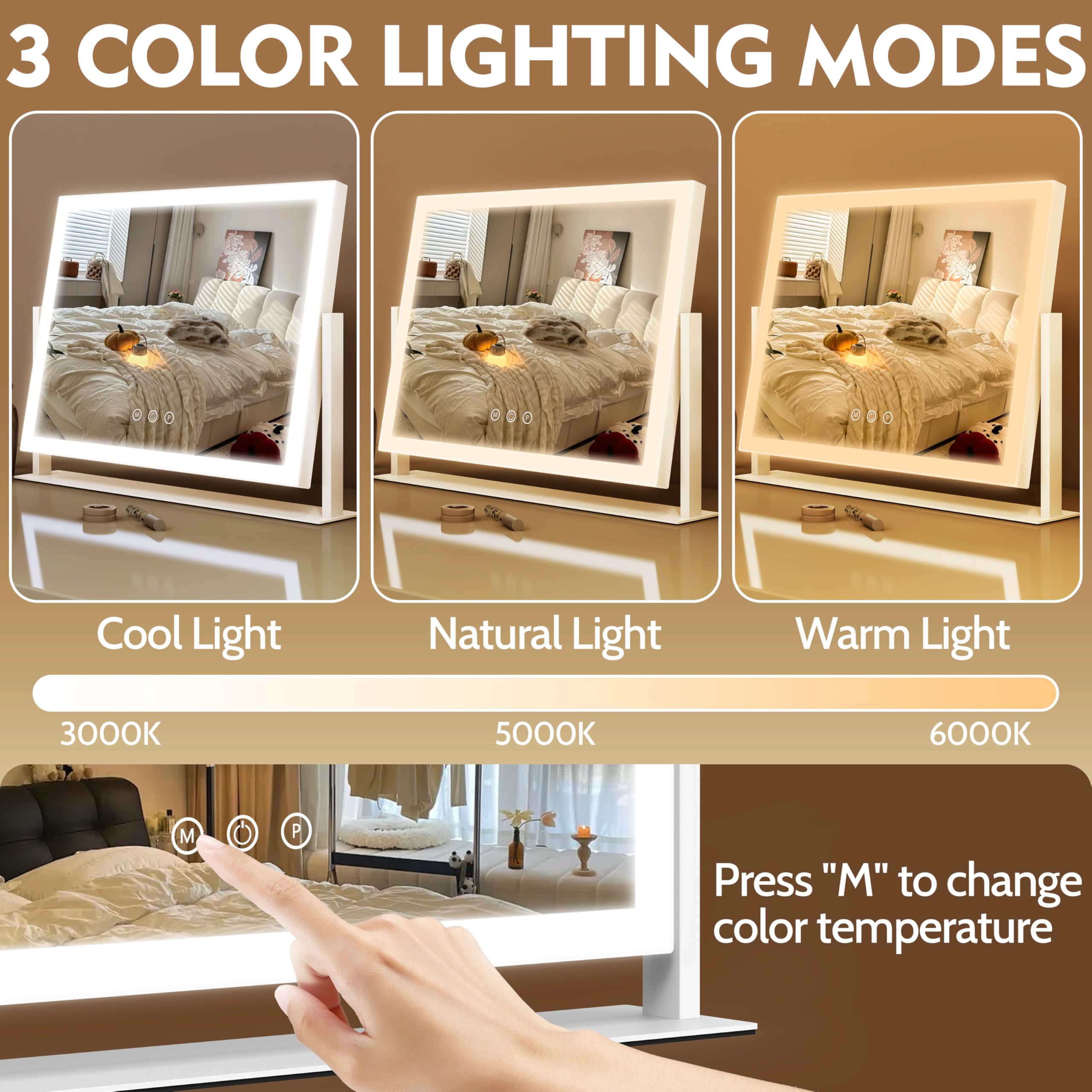 ROLOVE mirror with 360-degree rotation for flexible styling angles.
