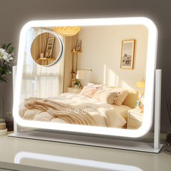 ROLOVE lighted makeup mirror with 360-degree rotation for versatile viewing.