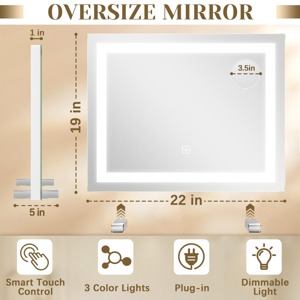 ROLOVE mirror with three LED color temps for versatile lighting
