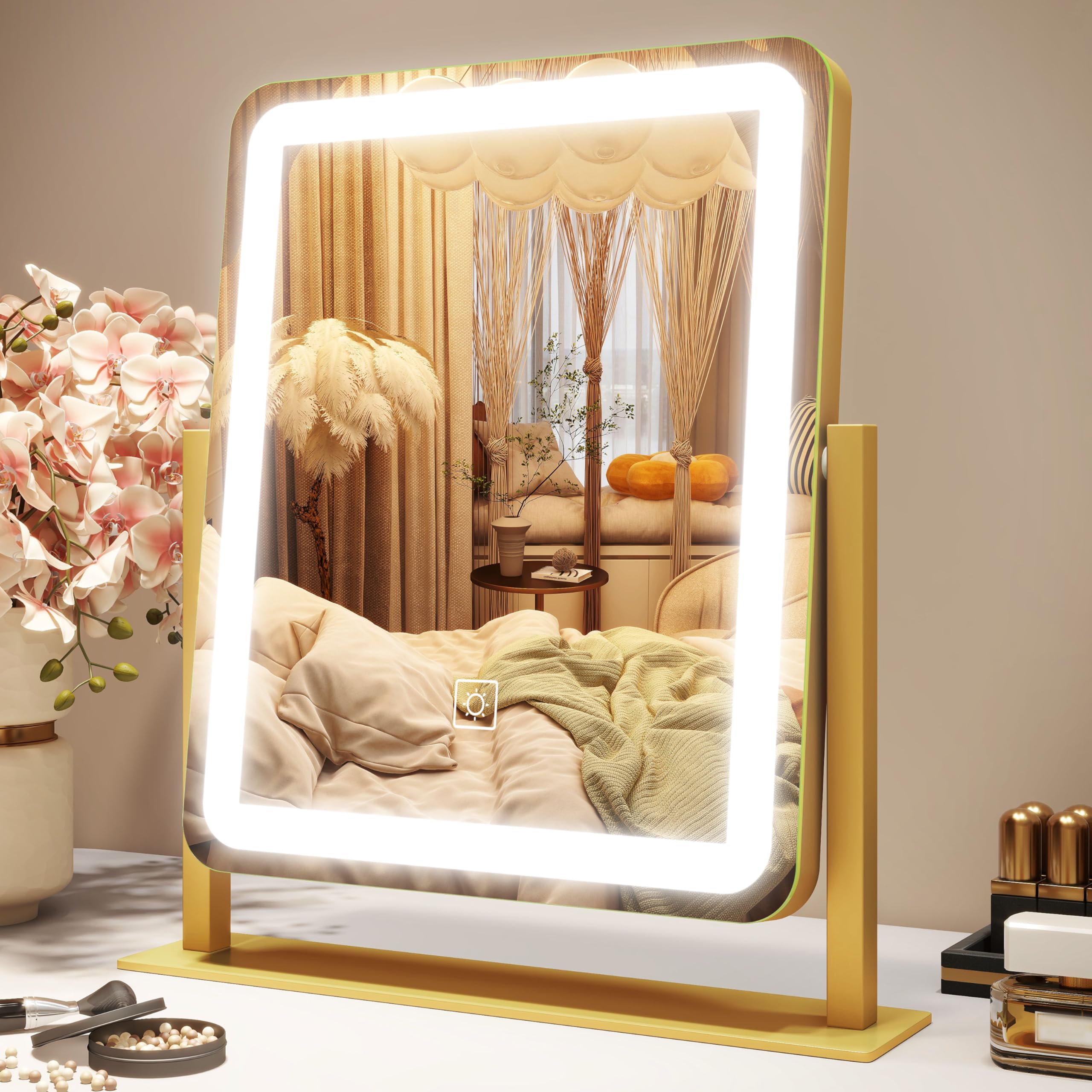 ROLOVE vanity mirror with lights showing 12.6 by 15 inch viewing area for full-face makeup