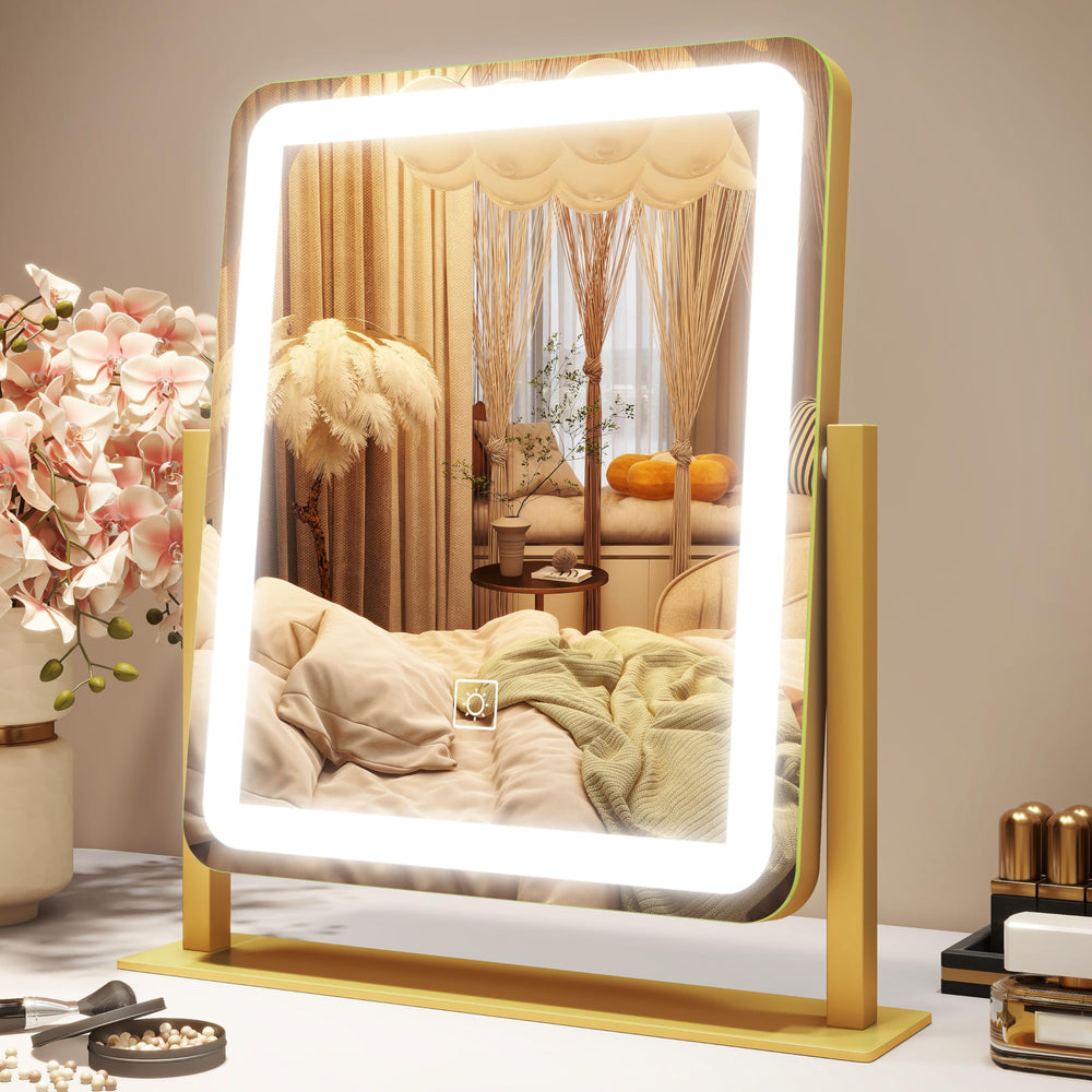 ROLOVE vanity mirror with lights showing 12.6 by 15 inch viewing area for full-face makeup