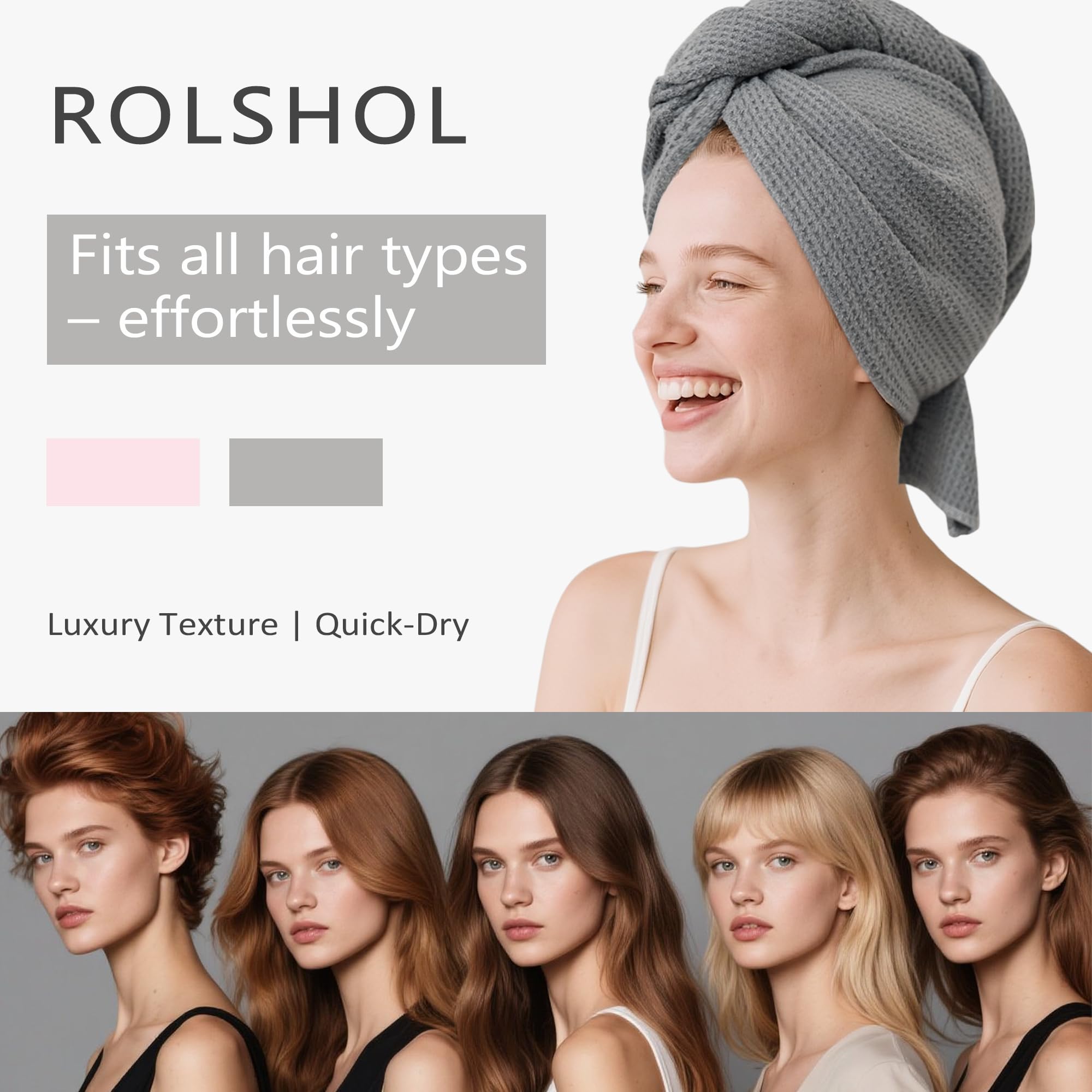 Tamaño extra grande 32x11 de la toalla ROLSHOL para cabello largo.
