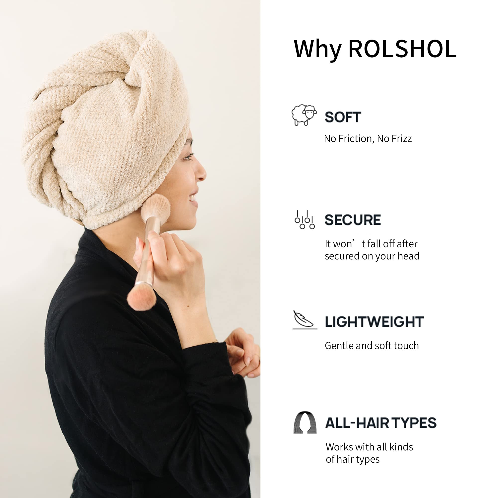 Rolshol toalla secado rápido microfibra para cabello húmedo y limpio.