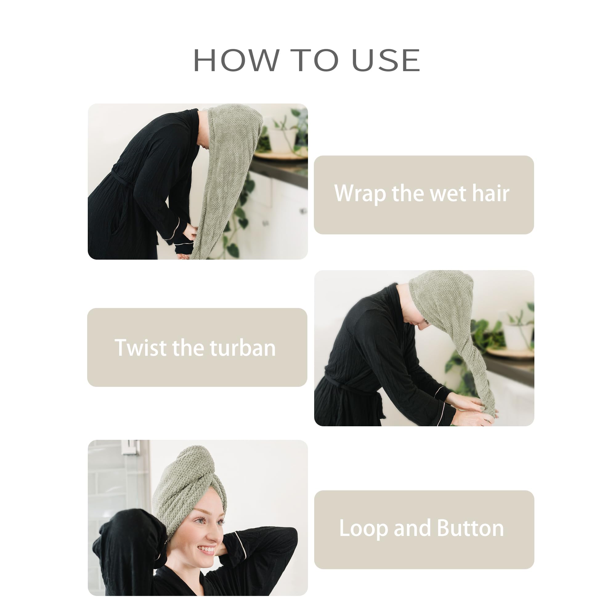 ROLSHOL turbante para cabello corto, secado eficiente y comodo
