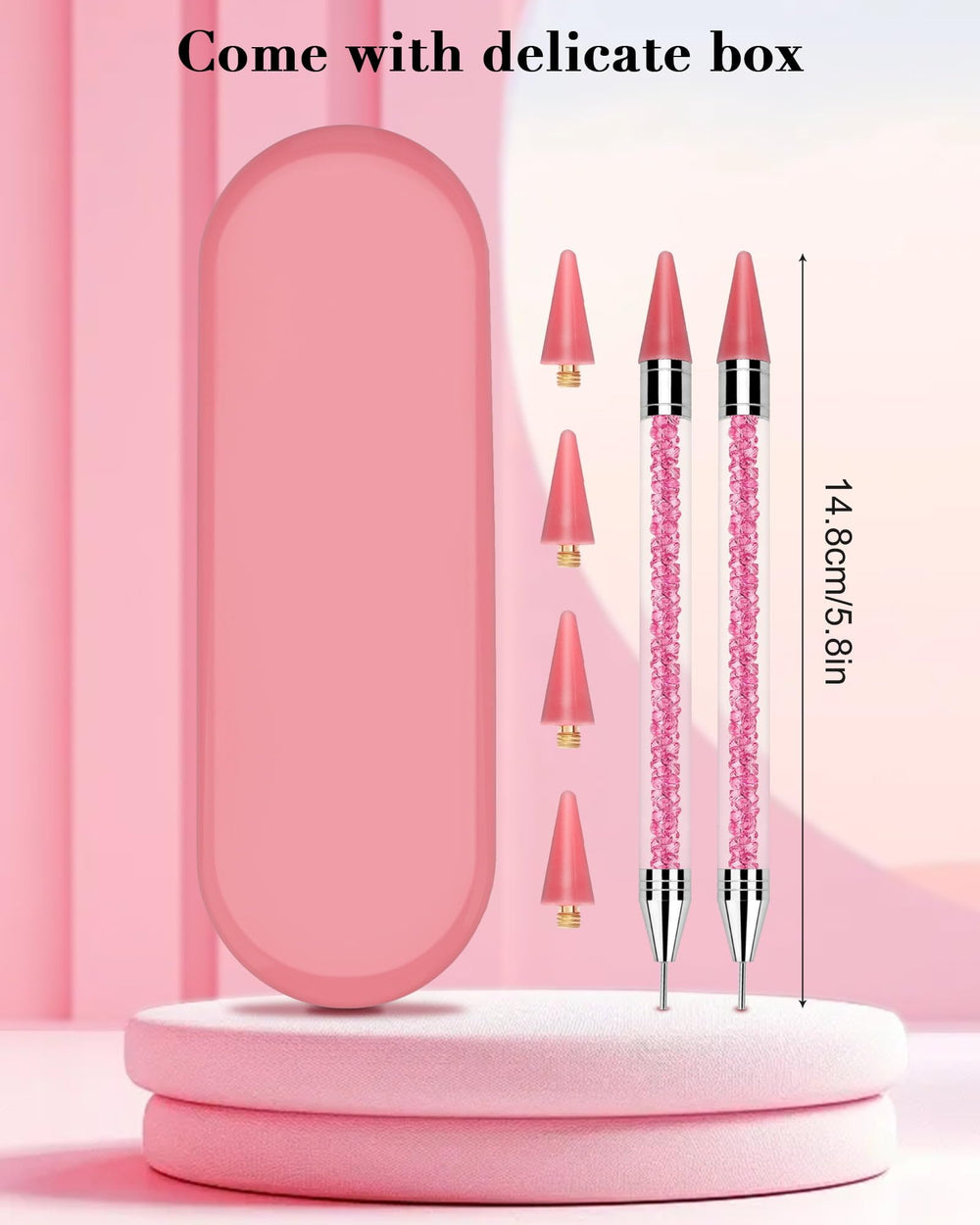 Dual-ended design supports efficient nail art placement