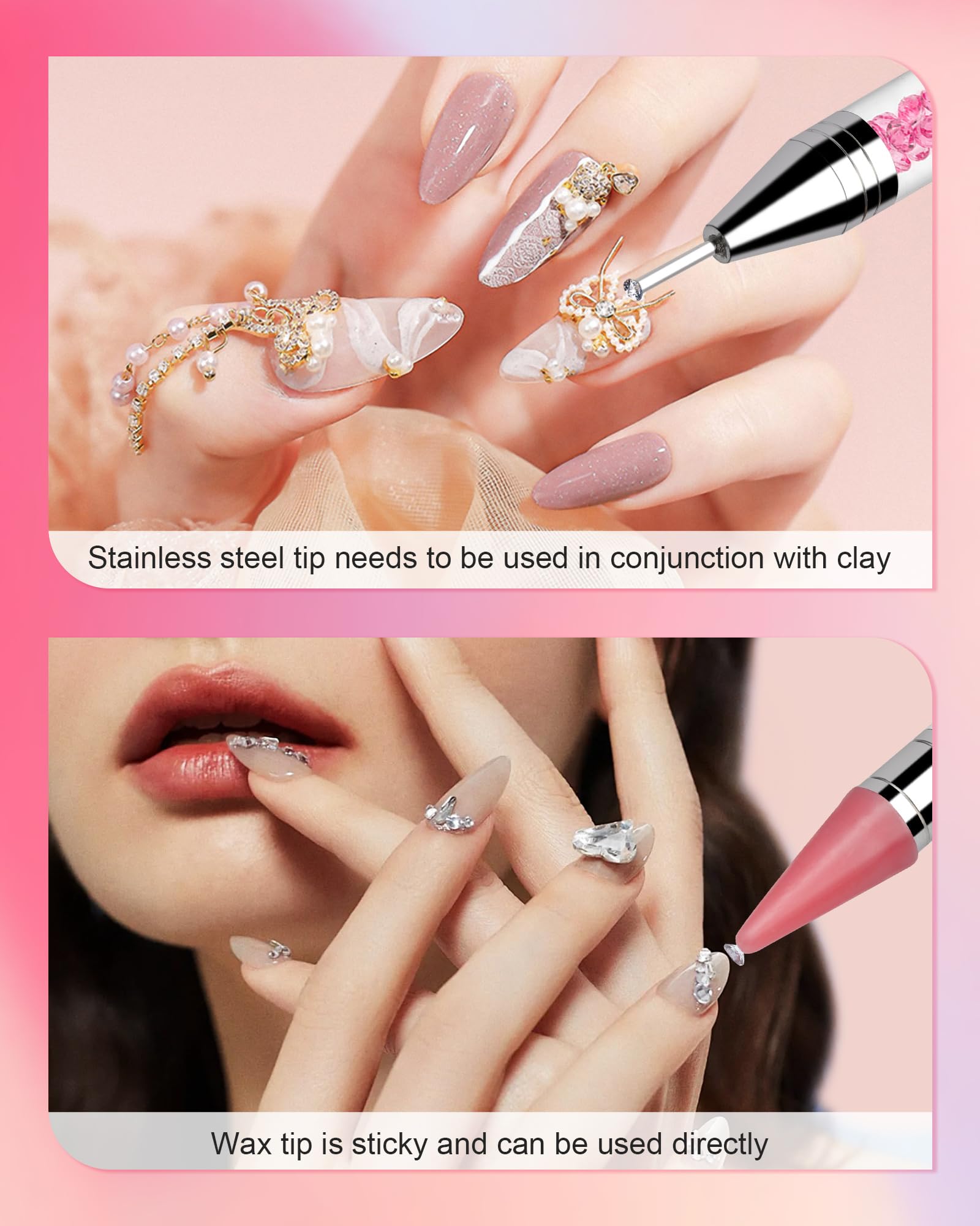 Dual-ended rhinestone picker for pickup and placement tasks