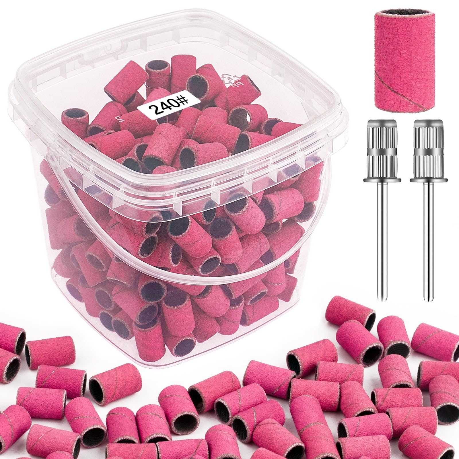 Rolybag pink 240-grit sanding bands for final shaping and polishing