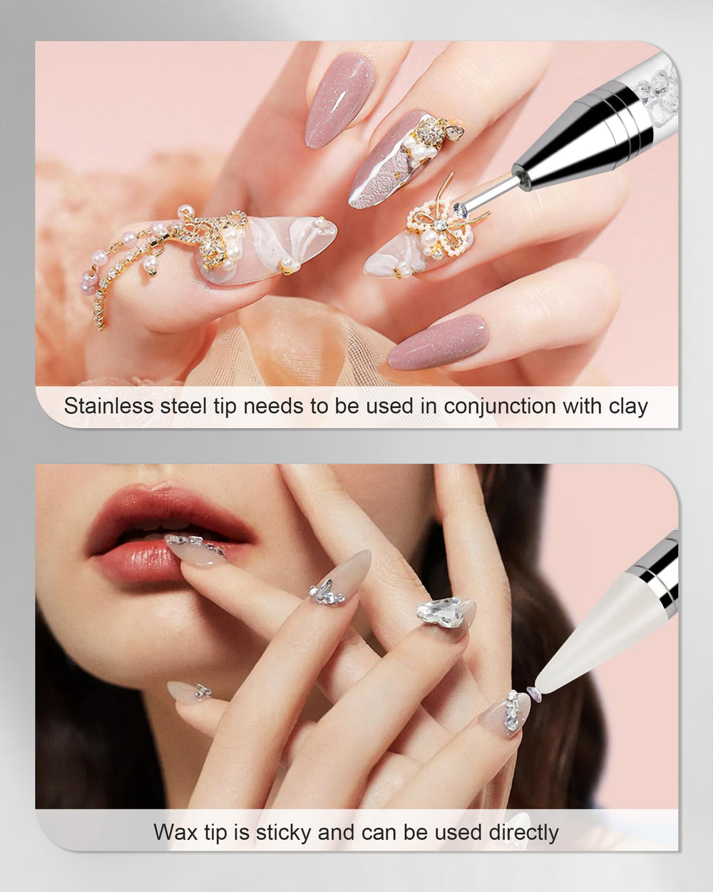 Rolybag wax tip replacement for continuous rhinestone placement during crafts.