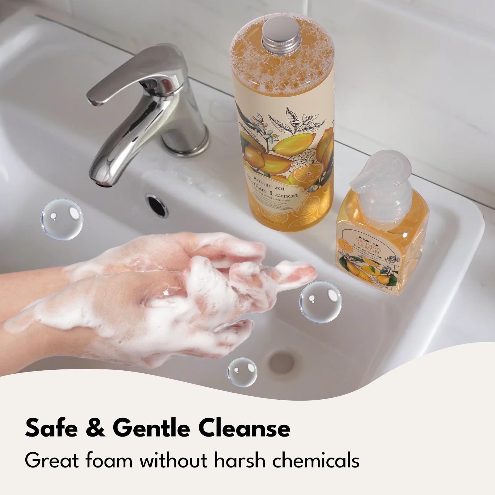 ROMIIE ZOI lemon foaming hand soap ideal for kitchen use