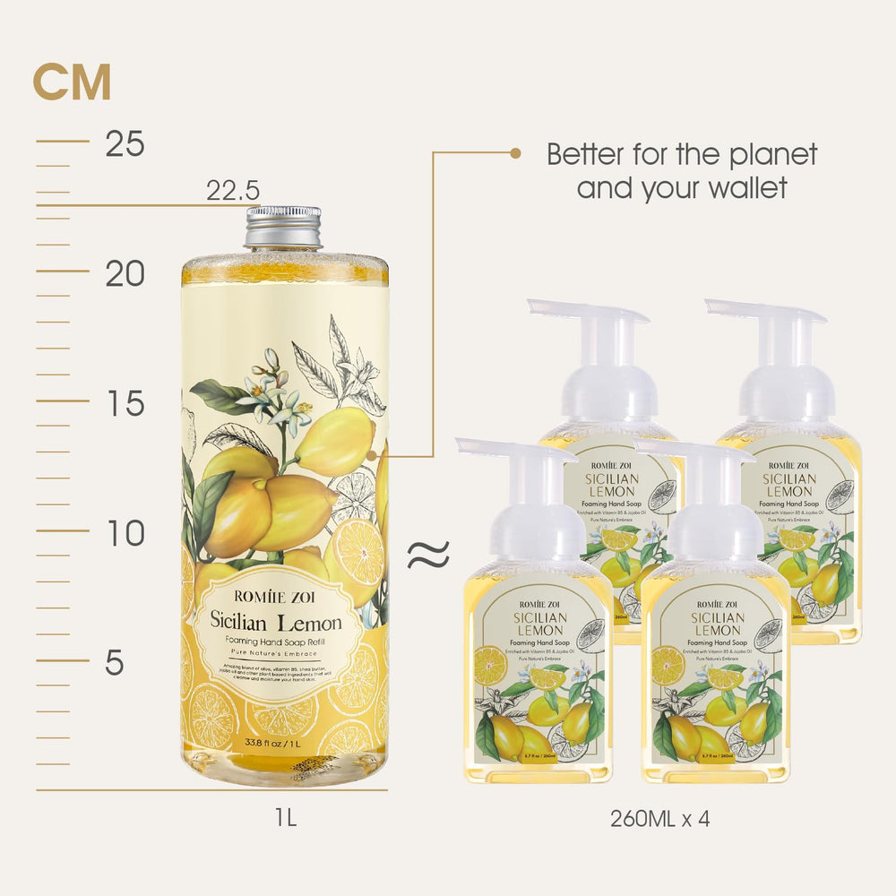 ROMIIE ZOI lemon foaming hand soap refill bottle for consistent, gentle cleansing