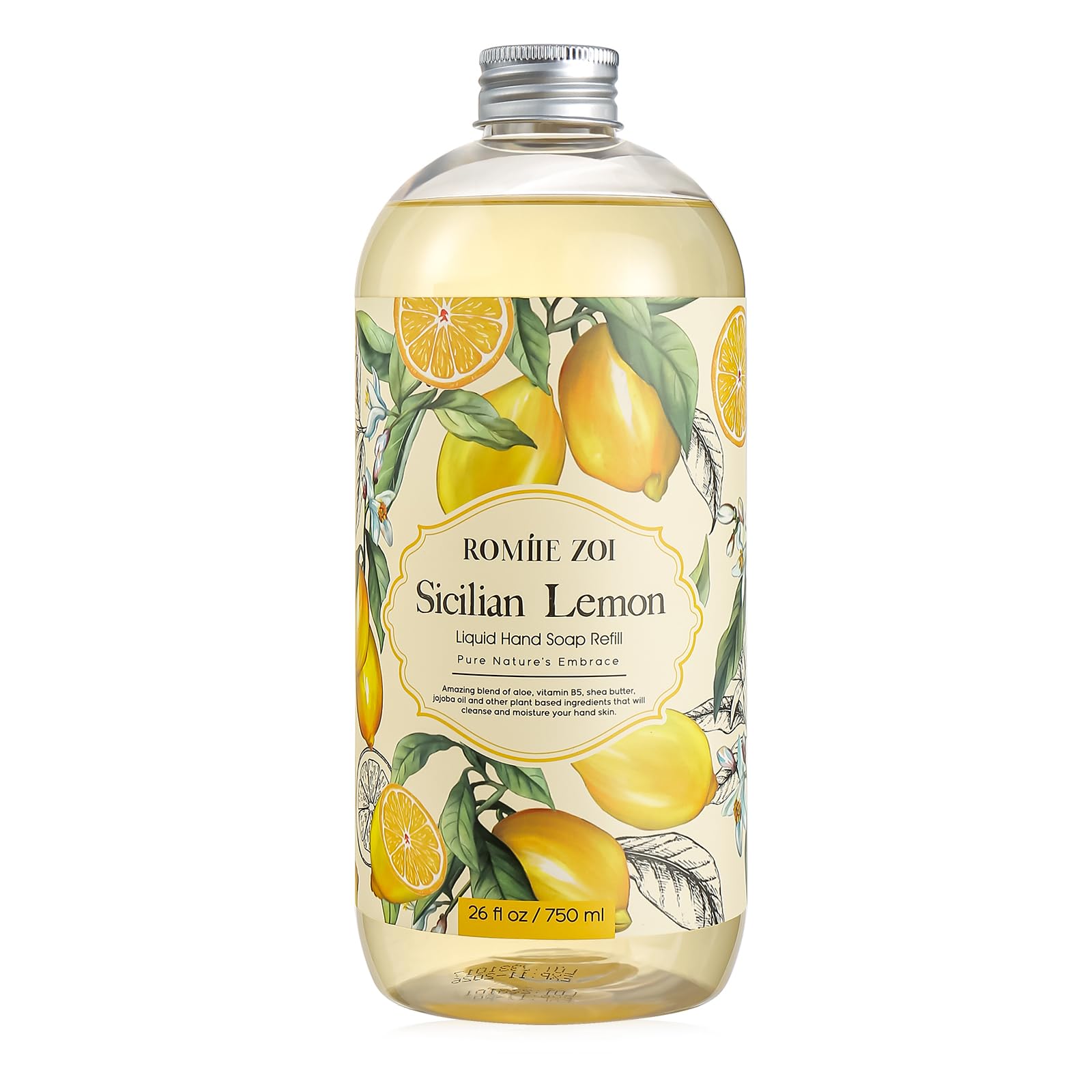 ROMIIE ZOI: jabon liquido para manos con aroma a limón en frasco frontal, aroma revitalizante