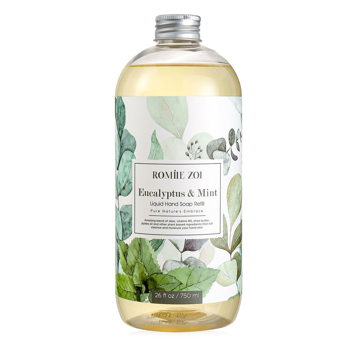 ROMIIE ZOI Jabon manos líquido recarga con eucalipto y menta, aroma vigorizante para manos.