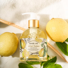 ROMIIE ZOI lemon bottle label highlights jojoba oil and Vitamin B5.