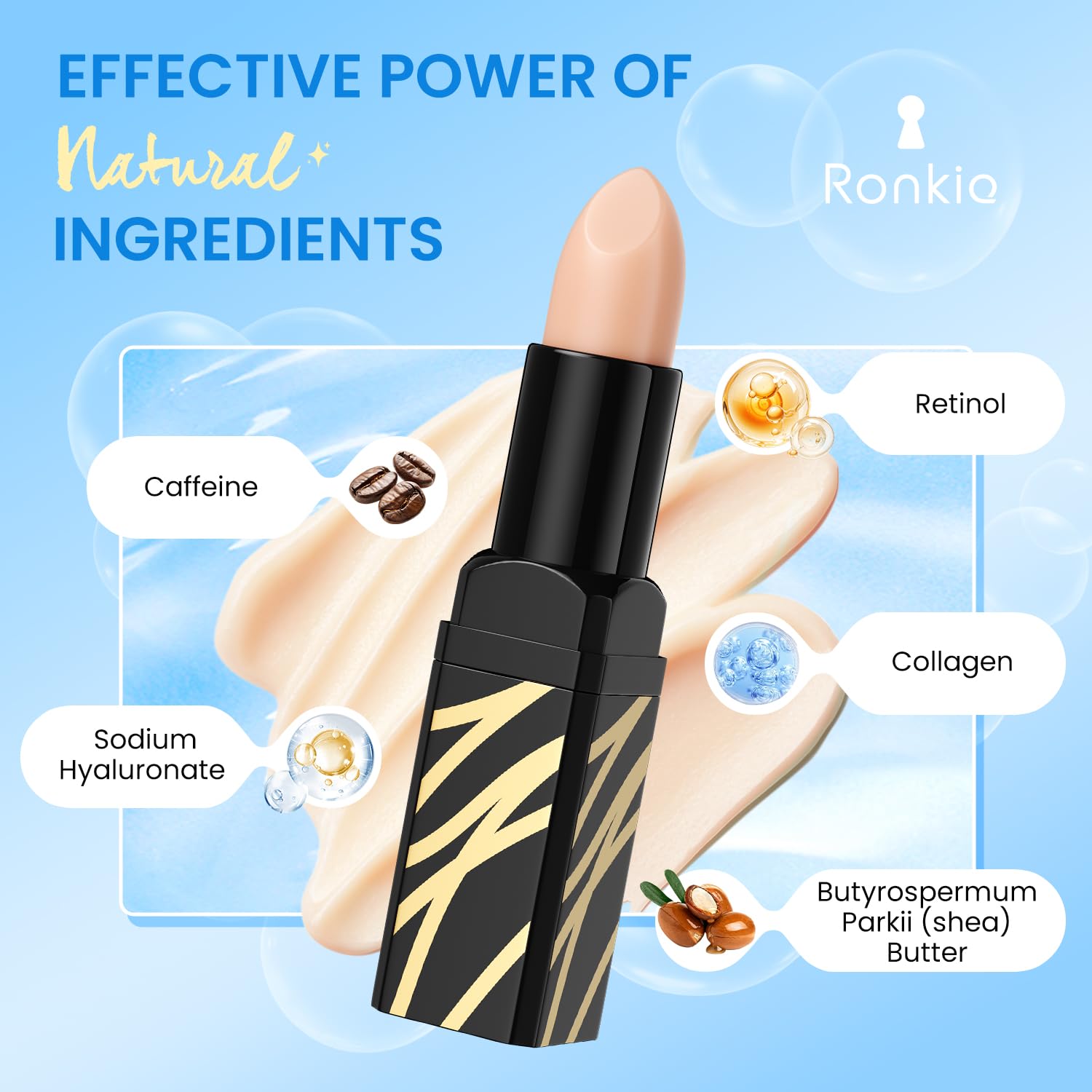 RONKIE Varita cafeína, diseño portátil ideal para viaje y retoques.