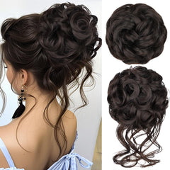 Rontaya messy bun hair piece with wavy curls for natural everyday style.