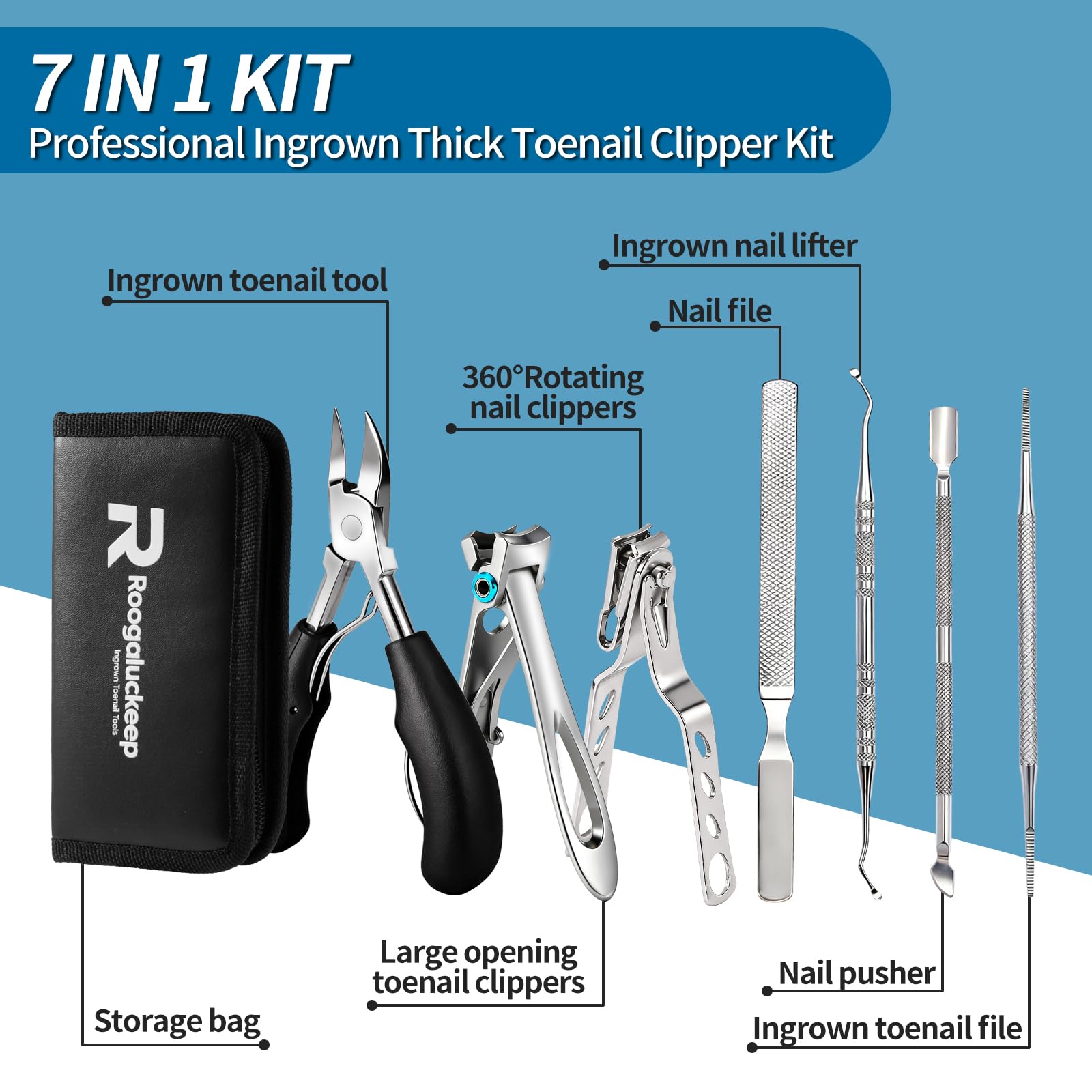 Roogaluckeep 360-degree rotating clipper adapting to nail curves