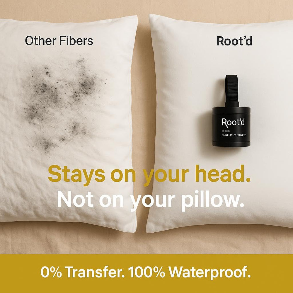 ROOT’D Hairline Powder close-up conceals bald spots with natural look.