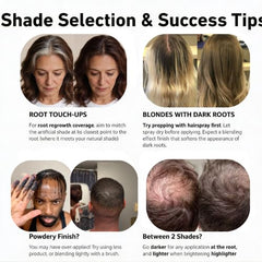 ROOT’D Hairline Powder shade light-brown swatch highlights shade matching for seamless blend.