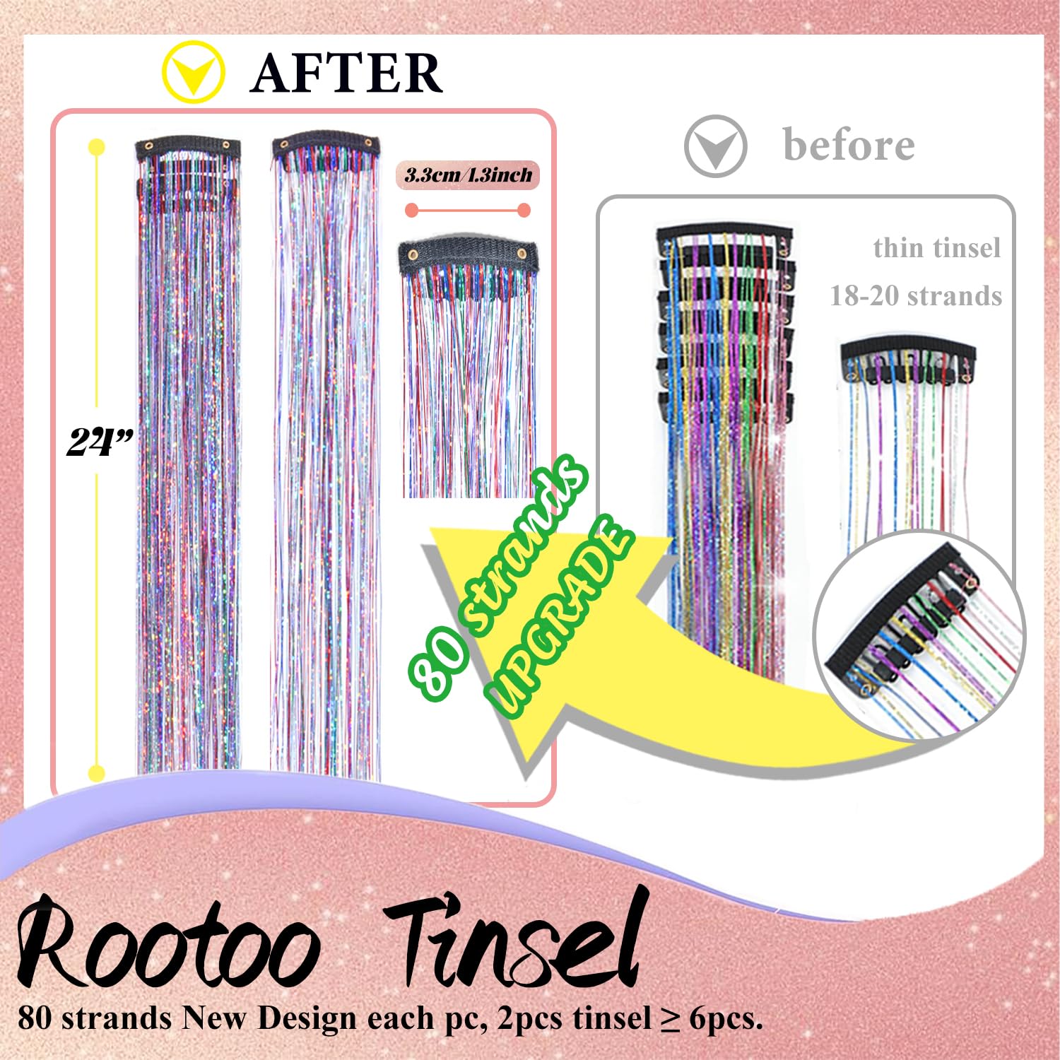 Rootoo Clip-in tinsel 24-inch length for quick daily glam