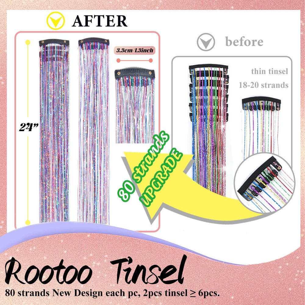 Rootoo Clip-in tinsel 24-inch length for quick daily glam