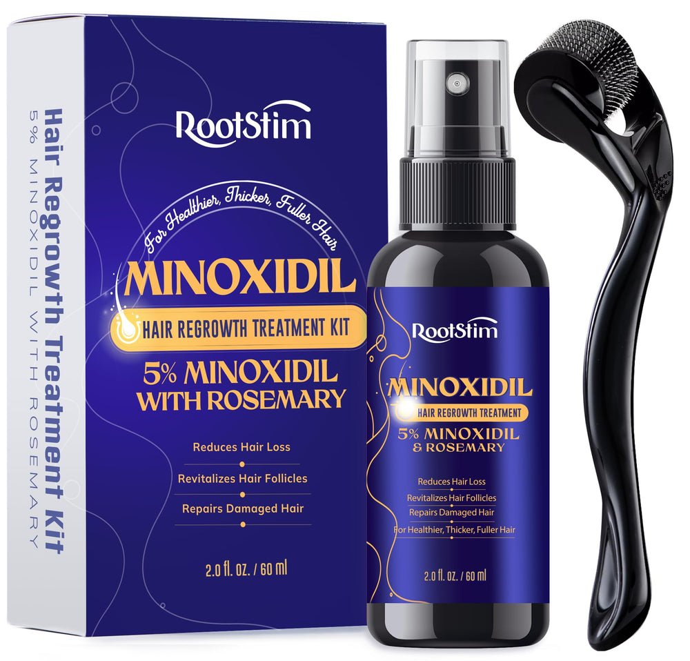 RootStim 5% Minoxidil spray bottle – targeted thinning hair support.